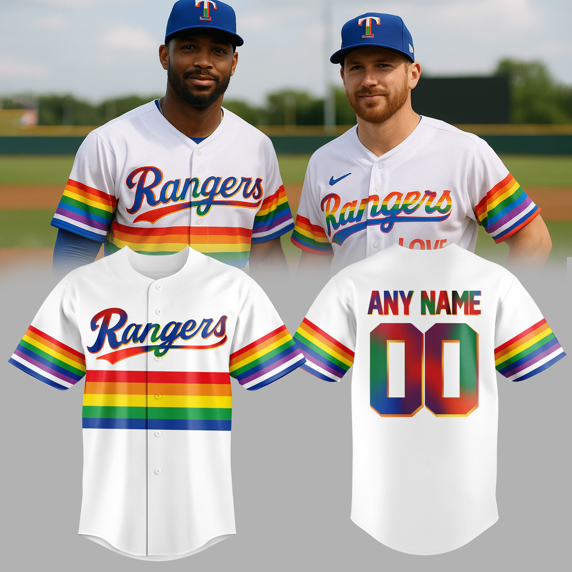 Texas Rangers Mlb X Pride Night 2025 Custom Baseball Jersey