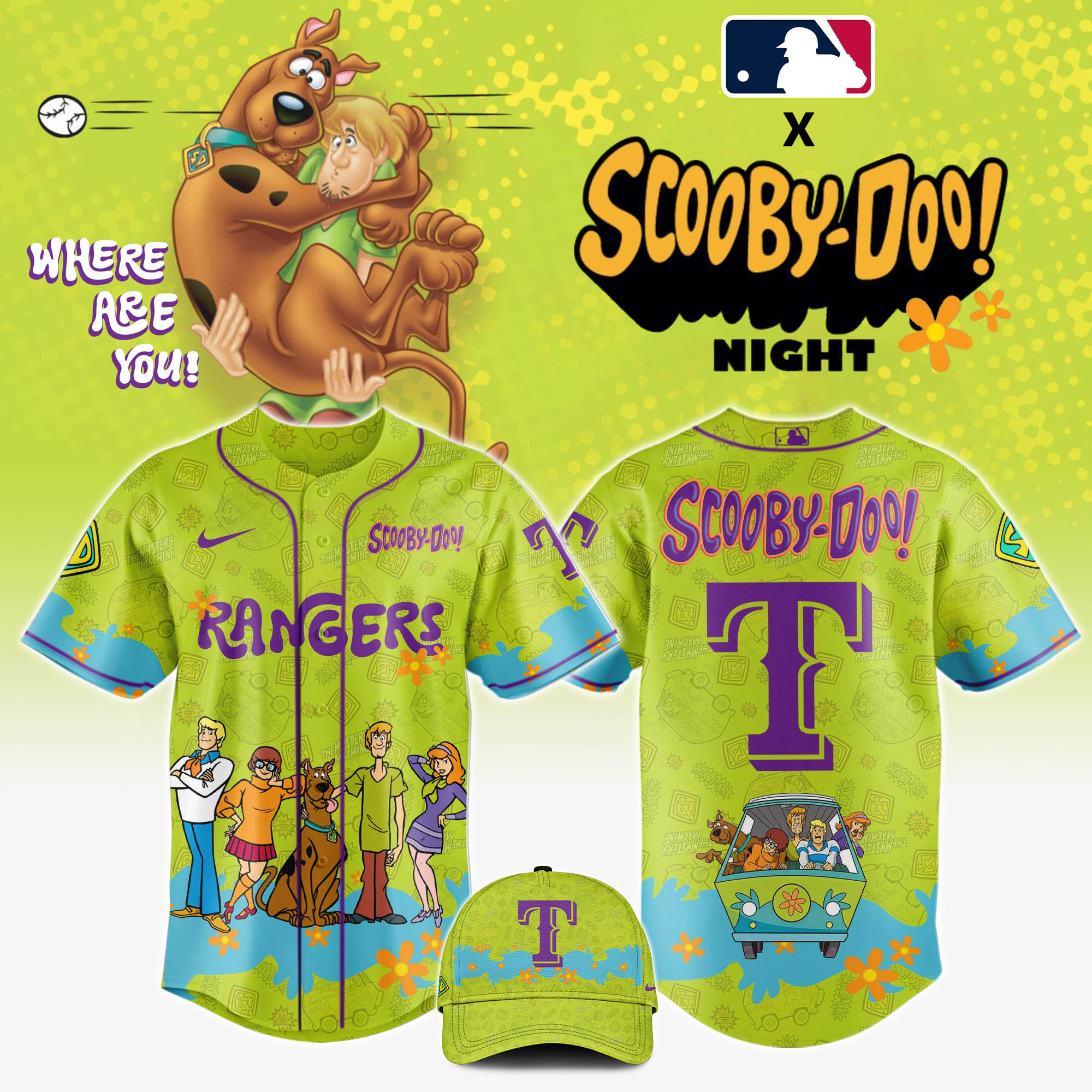 Texas Rangers Mlb X Scooby Doo Custom Baseball Jersey