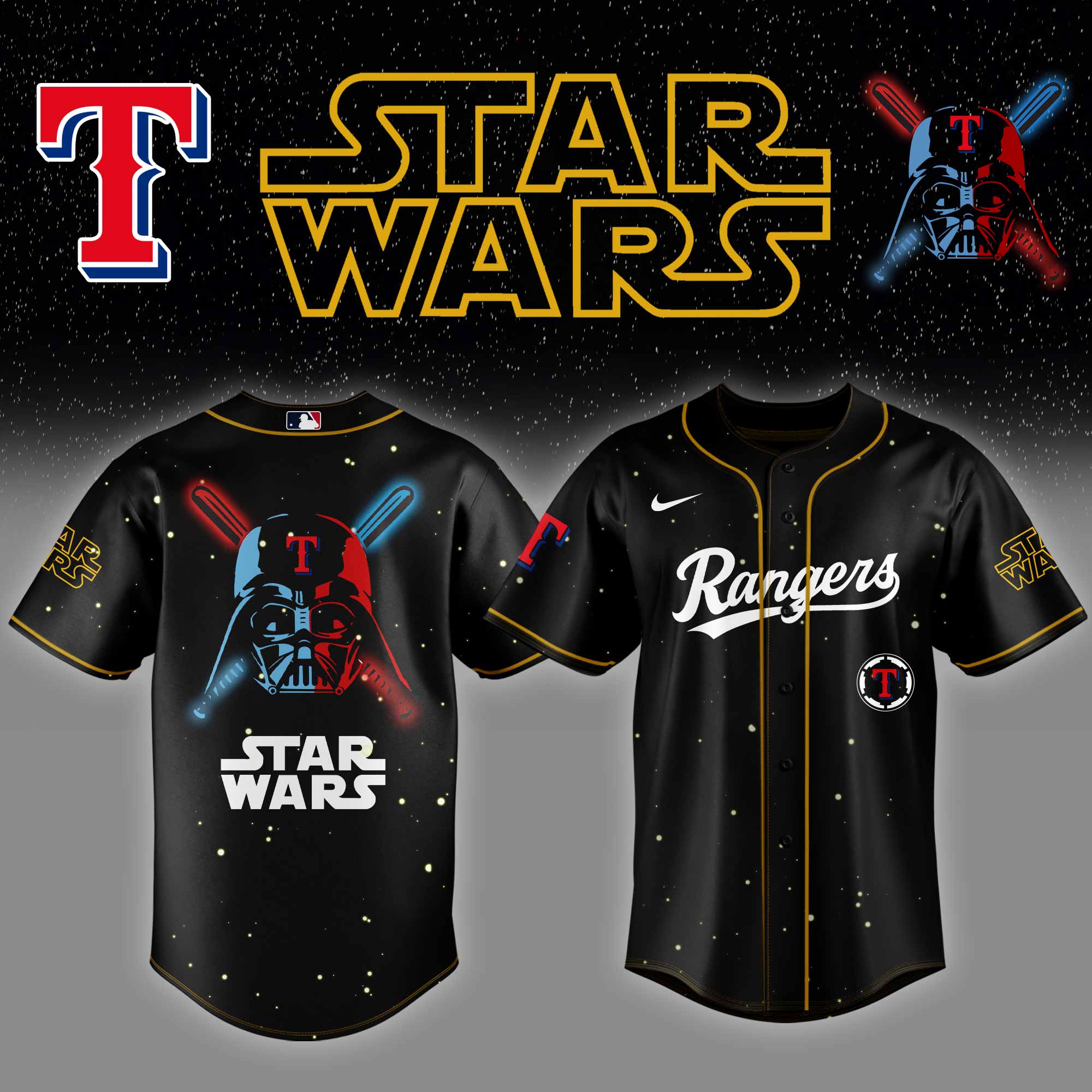 Texas Rangers Mlb X Starwars Custom Baseball Jersey