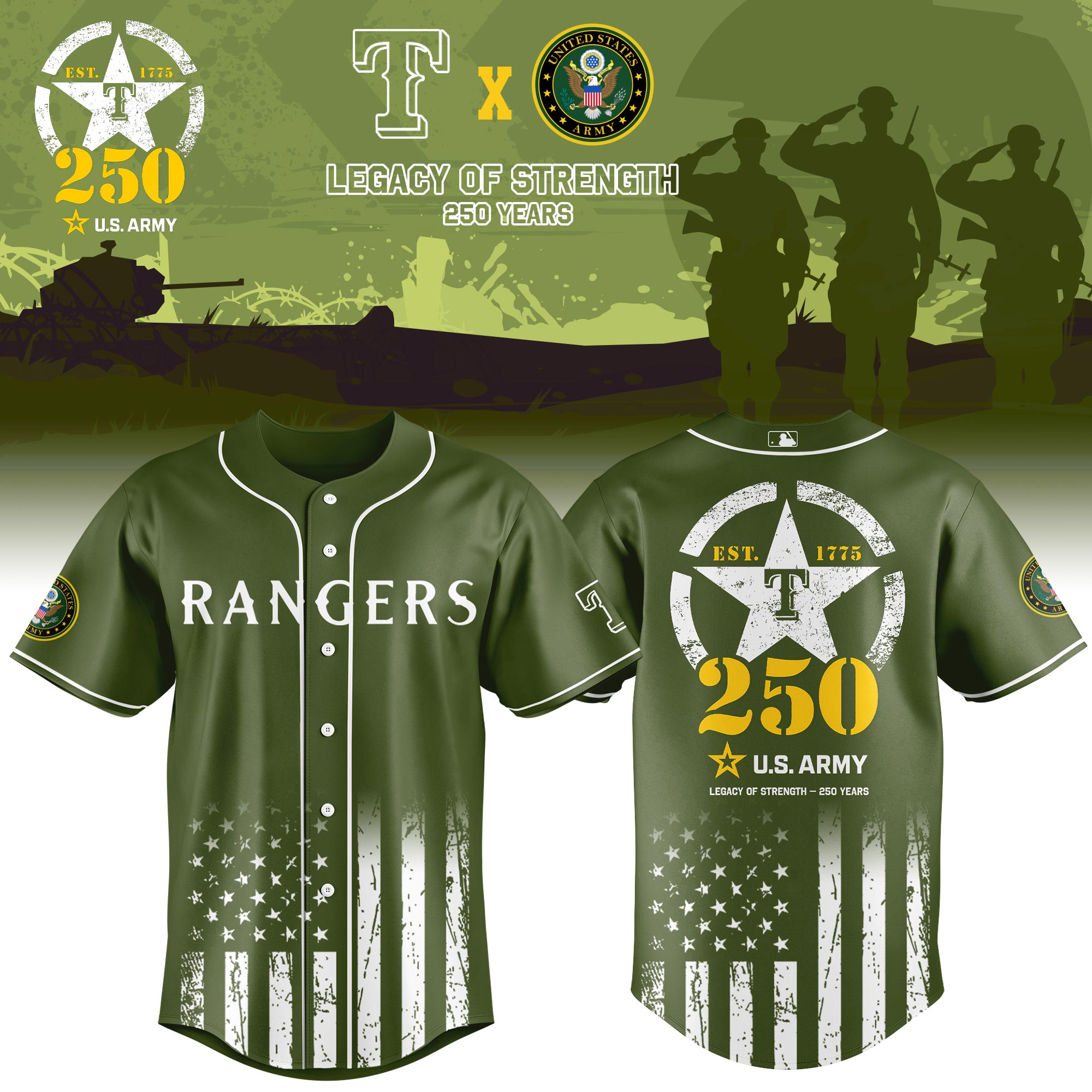 Texas Rangers Mlb X Usa Legacy Of Strength Custom Baseball Jersey