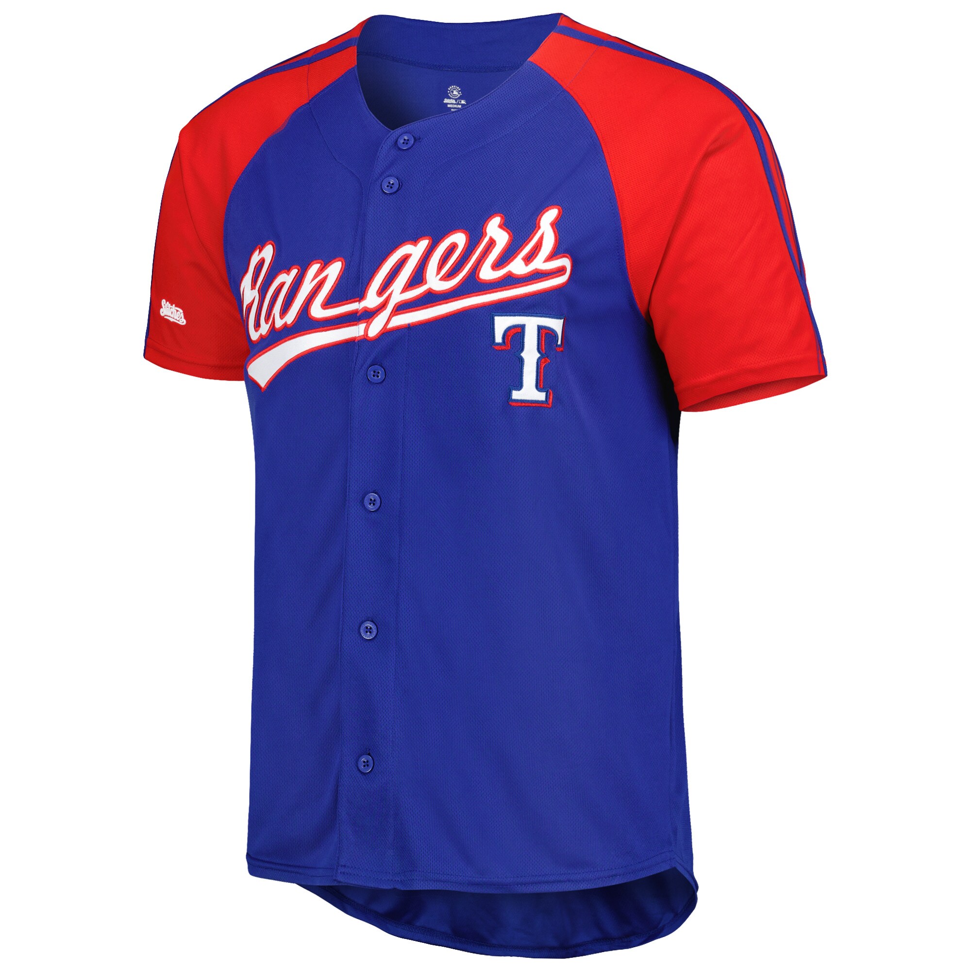 Alternative view of Texas Rangers Stitches Button-down Raglan Fashion Baseball Jersey – Royal