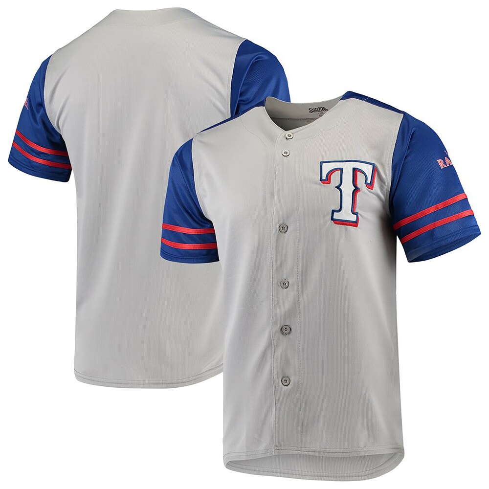 Texas Rangers Stitches Button-up Baseball Jersey - Gray/royal
