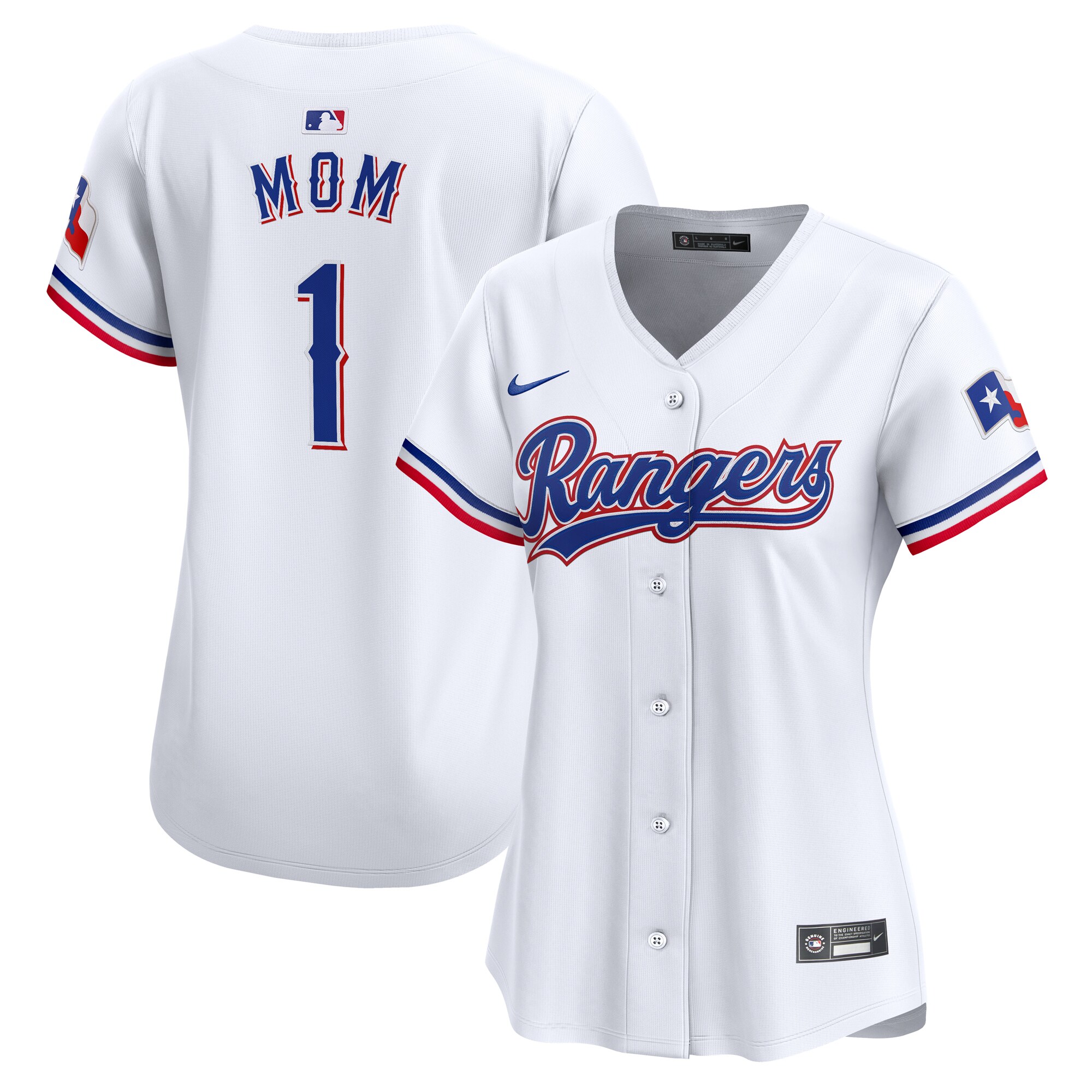Texas Rangers Women's #1 Mom Home Limited Baseball Jersey - White