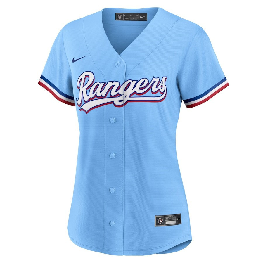 Alternative view of Texas Rangers Women's Alternate Team Baseball Jersey - Light Blue - JS536 