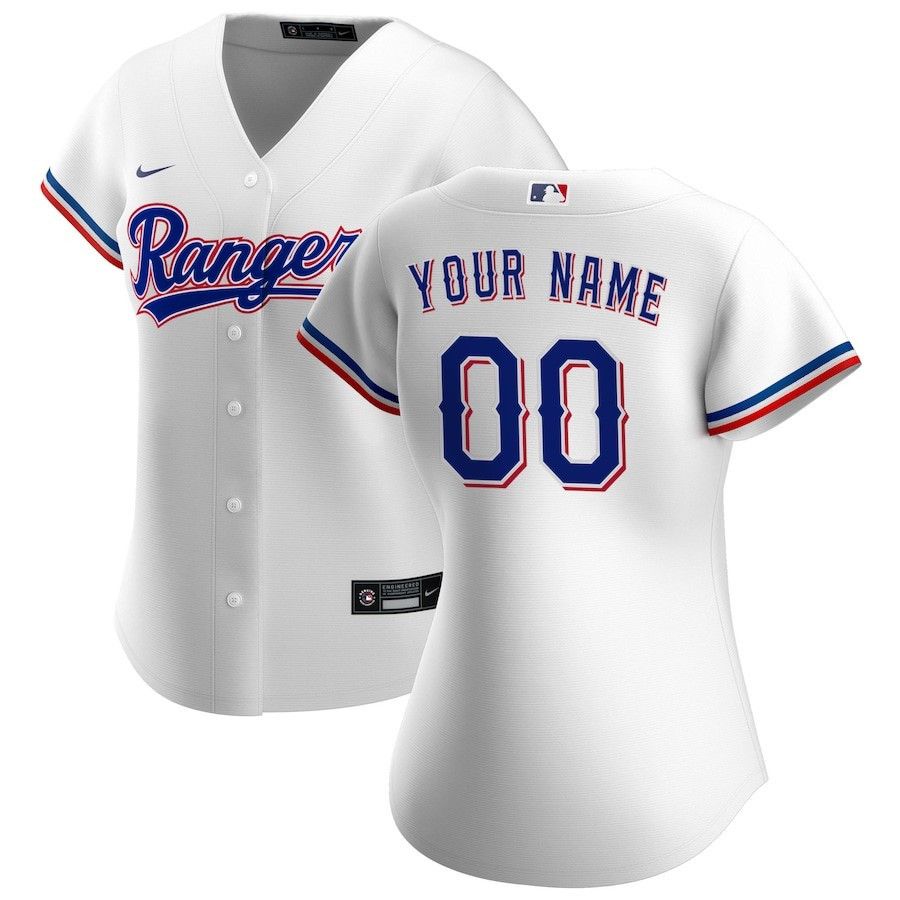 Texas Rangers Women's Home Custom Baseball Jersey - White - JS795 