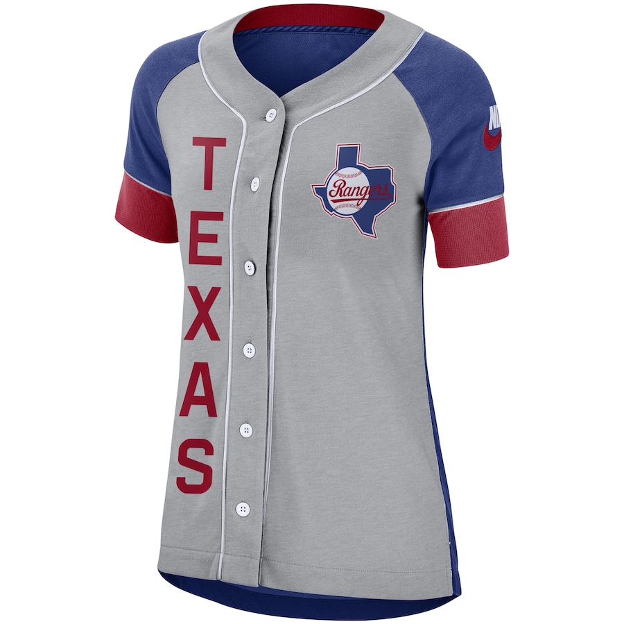 Alternative view of Texas Rangers Women's Walk Off Baseball Jersey - Gray Royal