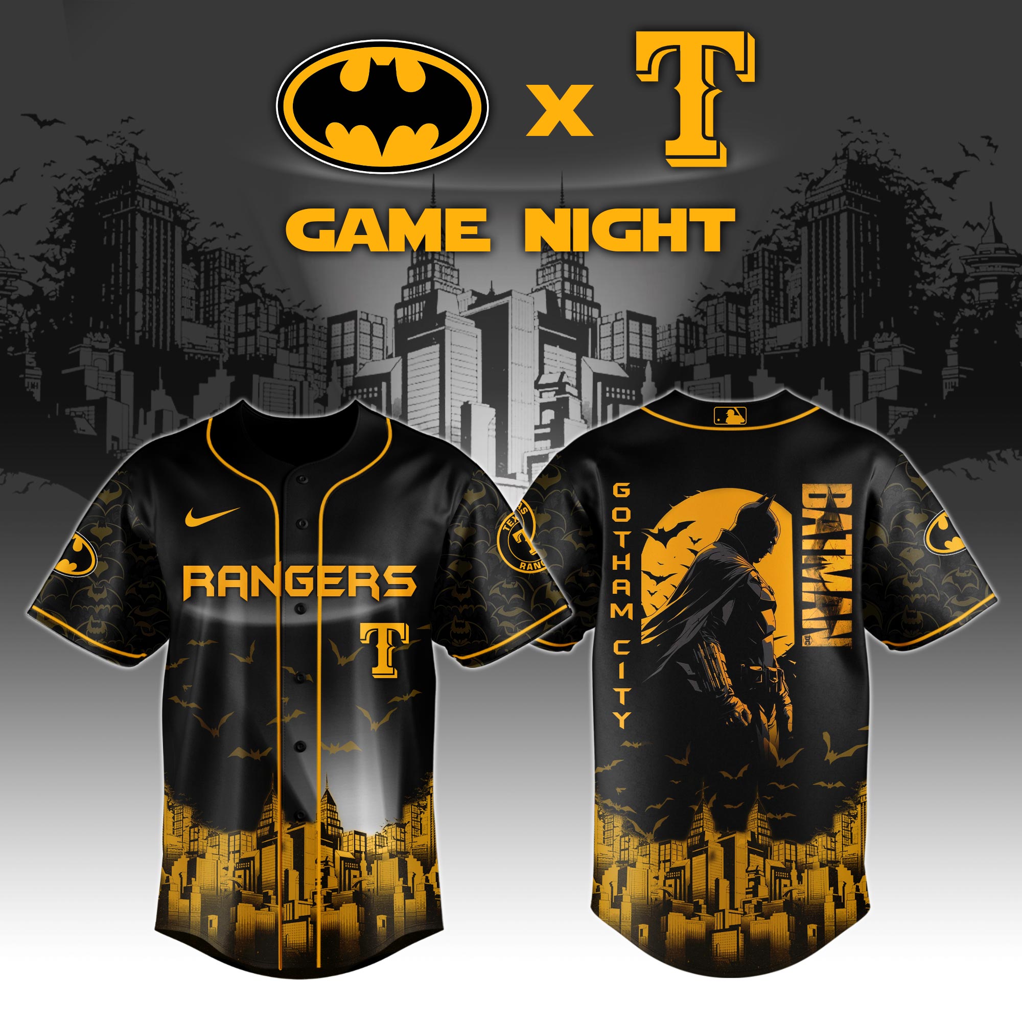 Texas Rangers X Dc Batman Game Night Custom Baseball Jersey