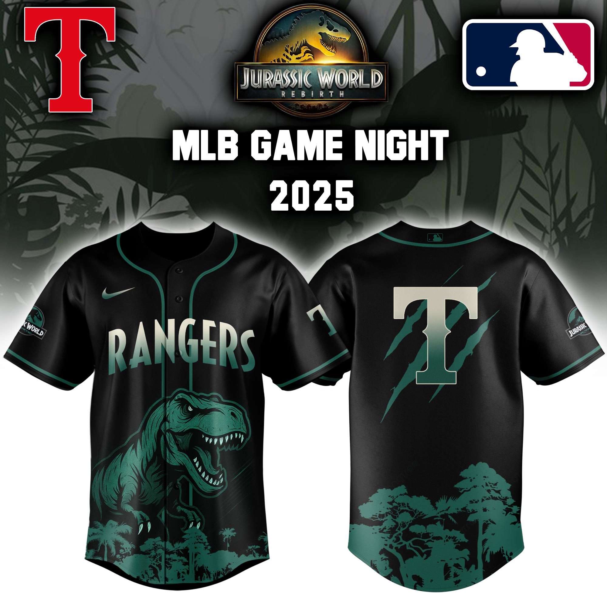 Texas Rangers X Mlb Jurassic World Custom Baseball Jersey