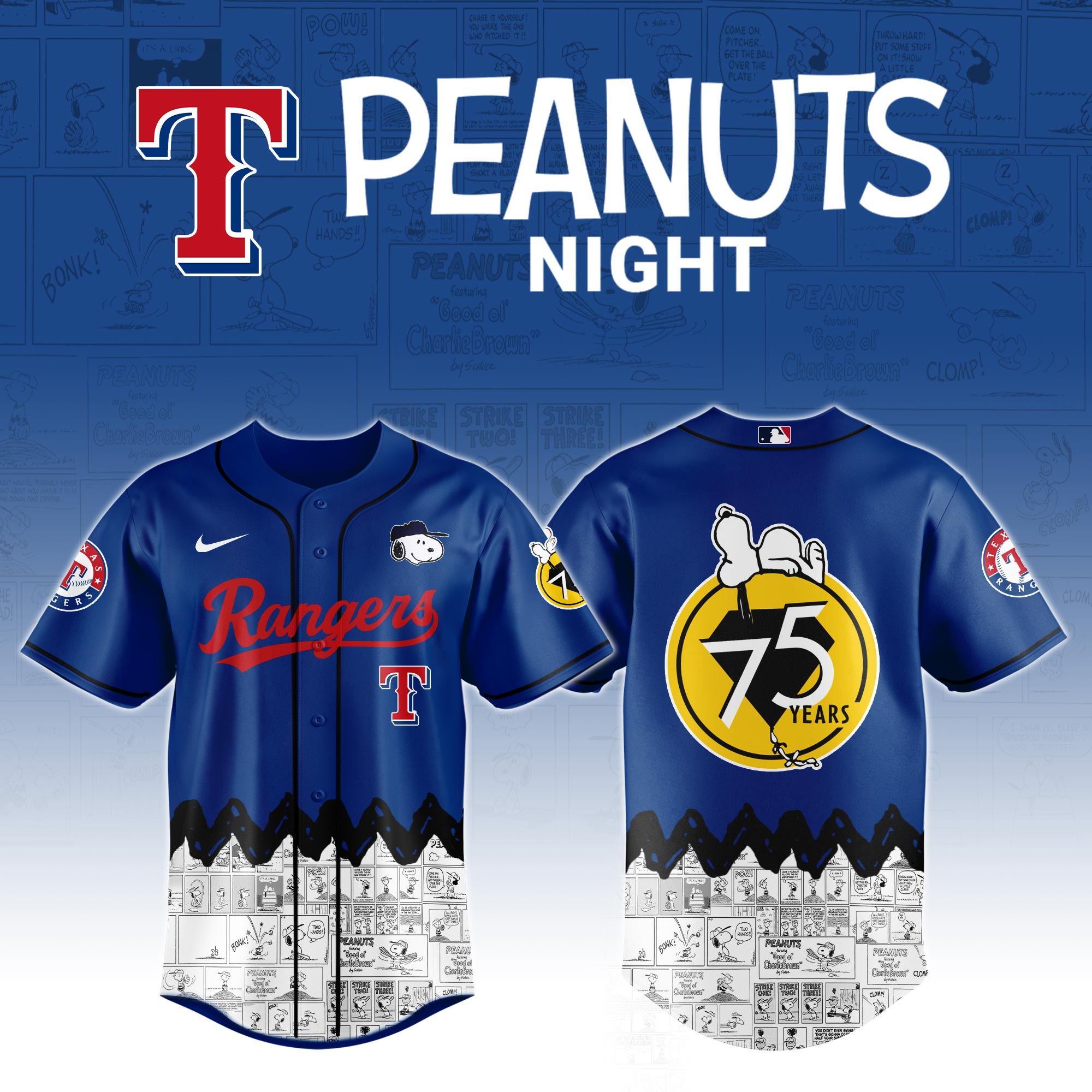 Texas Rangers X Peanuts Night Custom Baseball Jersey 2025