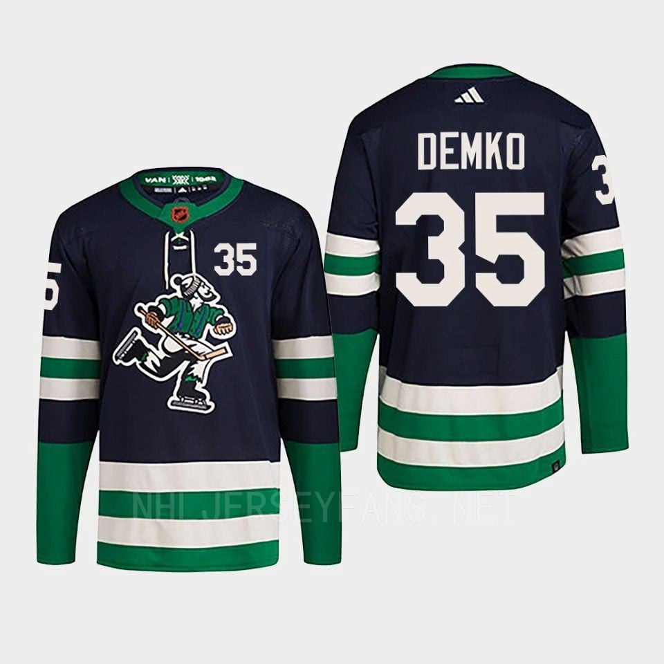 Thatcher Demko 35 Reverse Retro 2.0 2022 Vancouver Canucks Navy Hockey Jersey Primegreen - JS146 