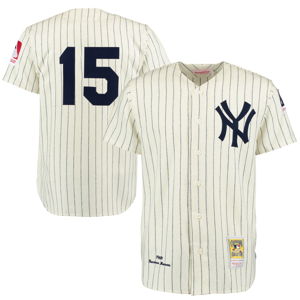 Thurman Munson New York Yankees Mitchell & Ness Throwback 1969 Baseball Jersey - Cream/navy