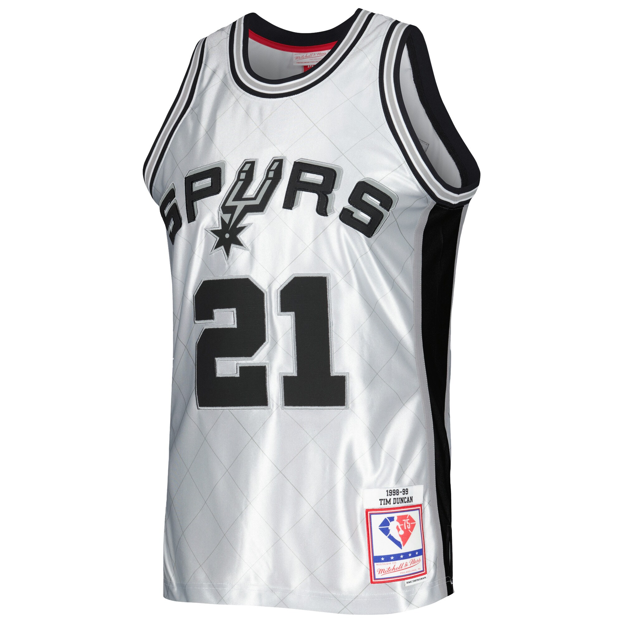 Alternative view of Tim Duncan San Antonio Spurs Mitchell & Ness 1998/99 Hardwood Classics 75th Anniversary Swingman Basketball Jersey - Platinum