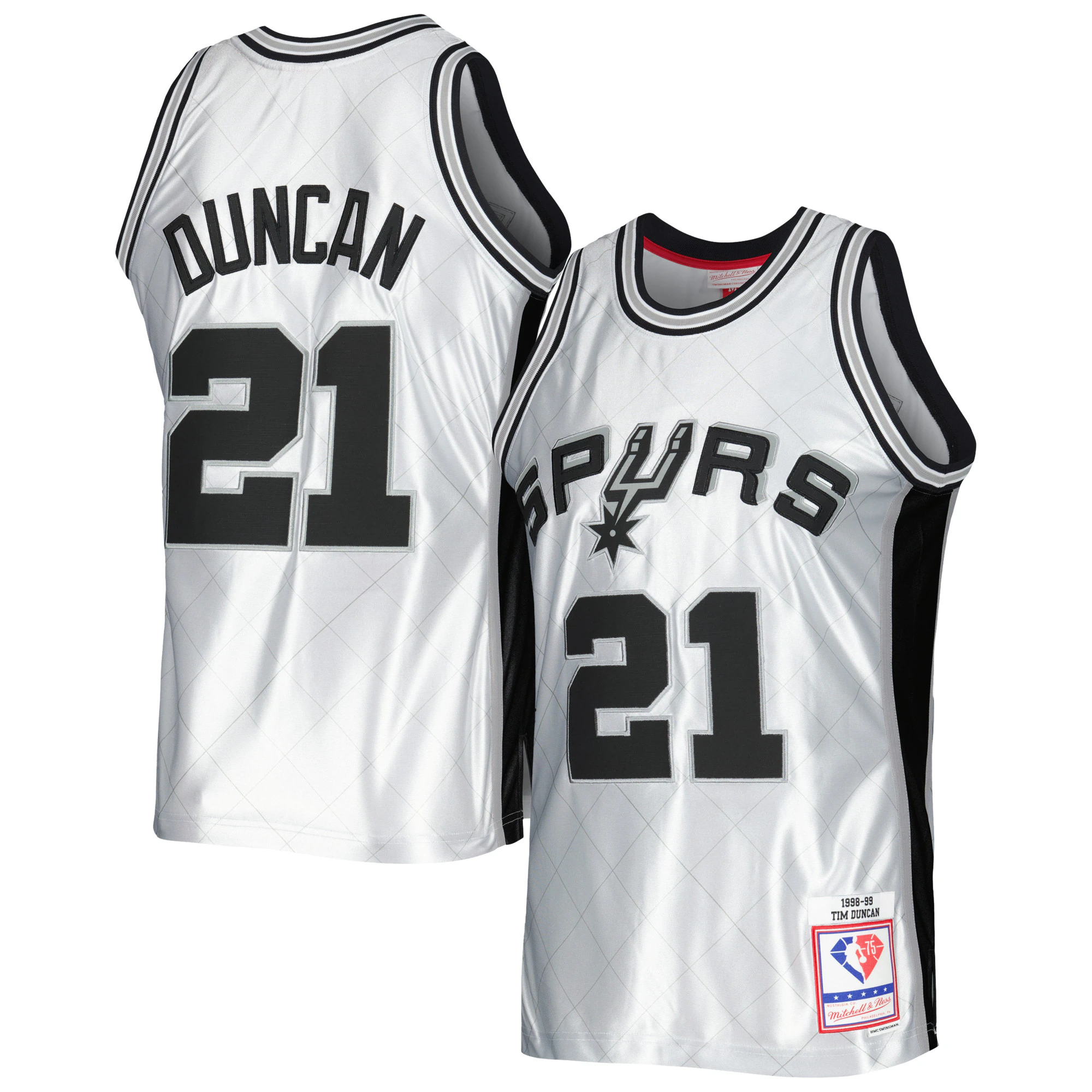 Alternative view of Tim Duncan San Antonio Spurs Mitchell & Ness 1998/99 Hardwood Classics 75th Anniversary Swingman Basketball Jersey - Platinum