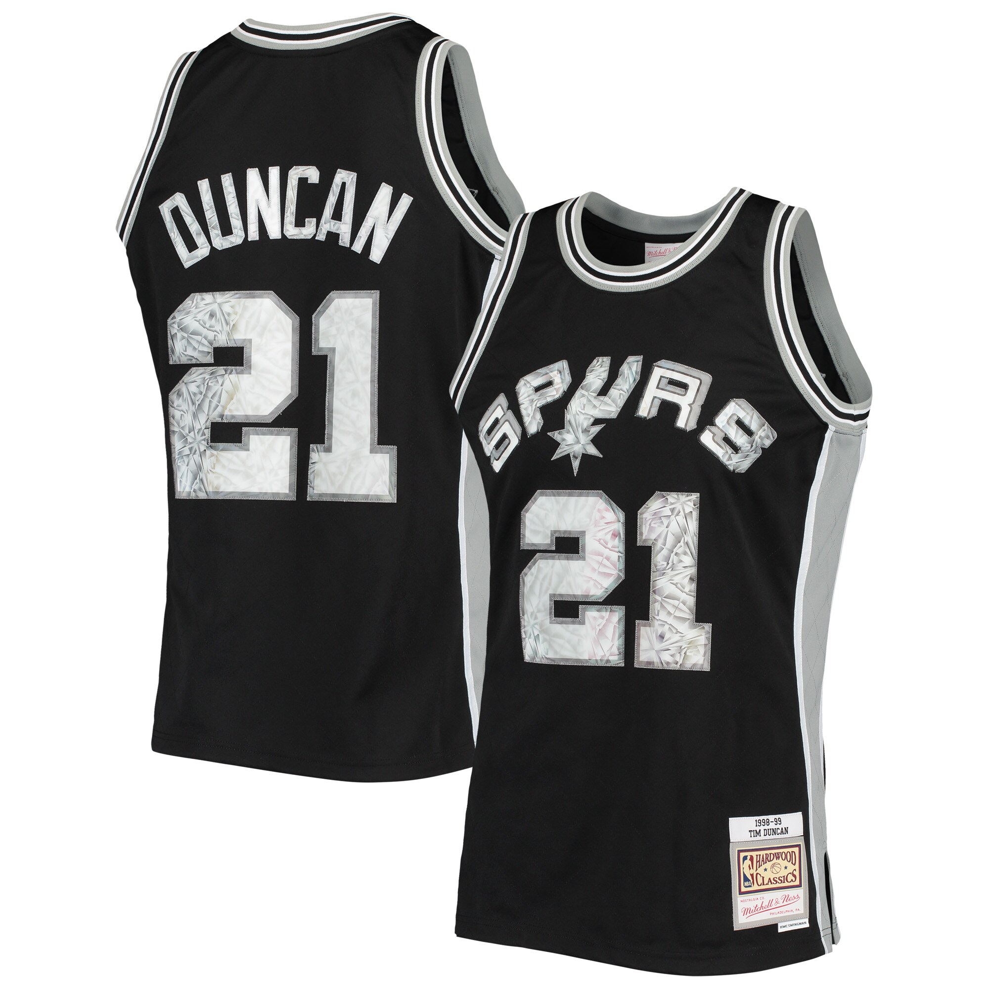 Tim Duncan San Antonio Spurs Mitchell & Ness 1998/99 Hardwood Classics Nba 75th Anniversary Diamond Swingman Basketball Jersey - Black