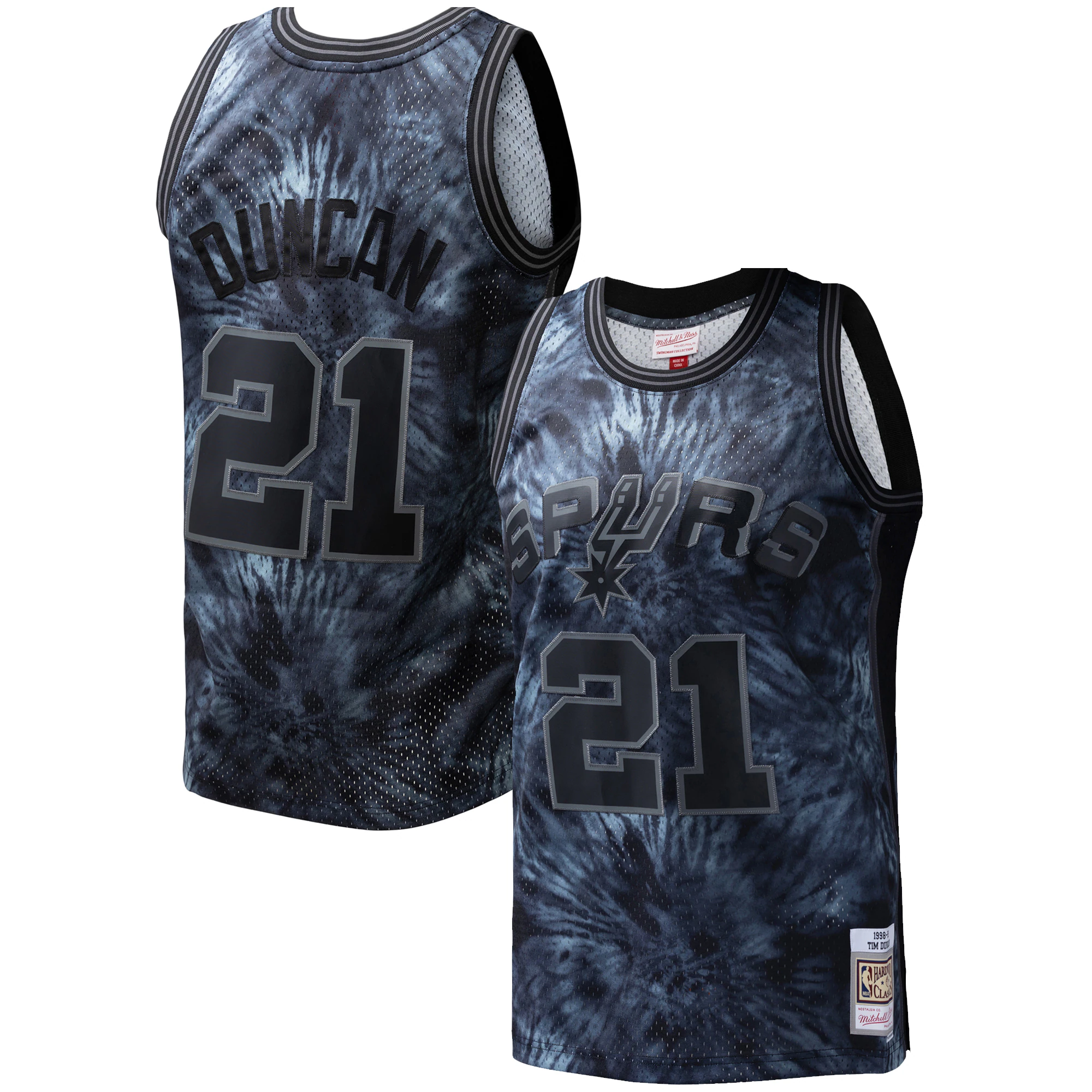 Tim Duncan San Antonio Spurs Mitchell & Ness Hardwood Classics 1998/99 Tie-dye Swingman Basketball Jersey - Black