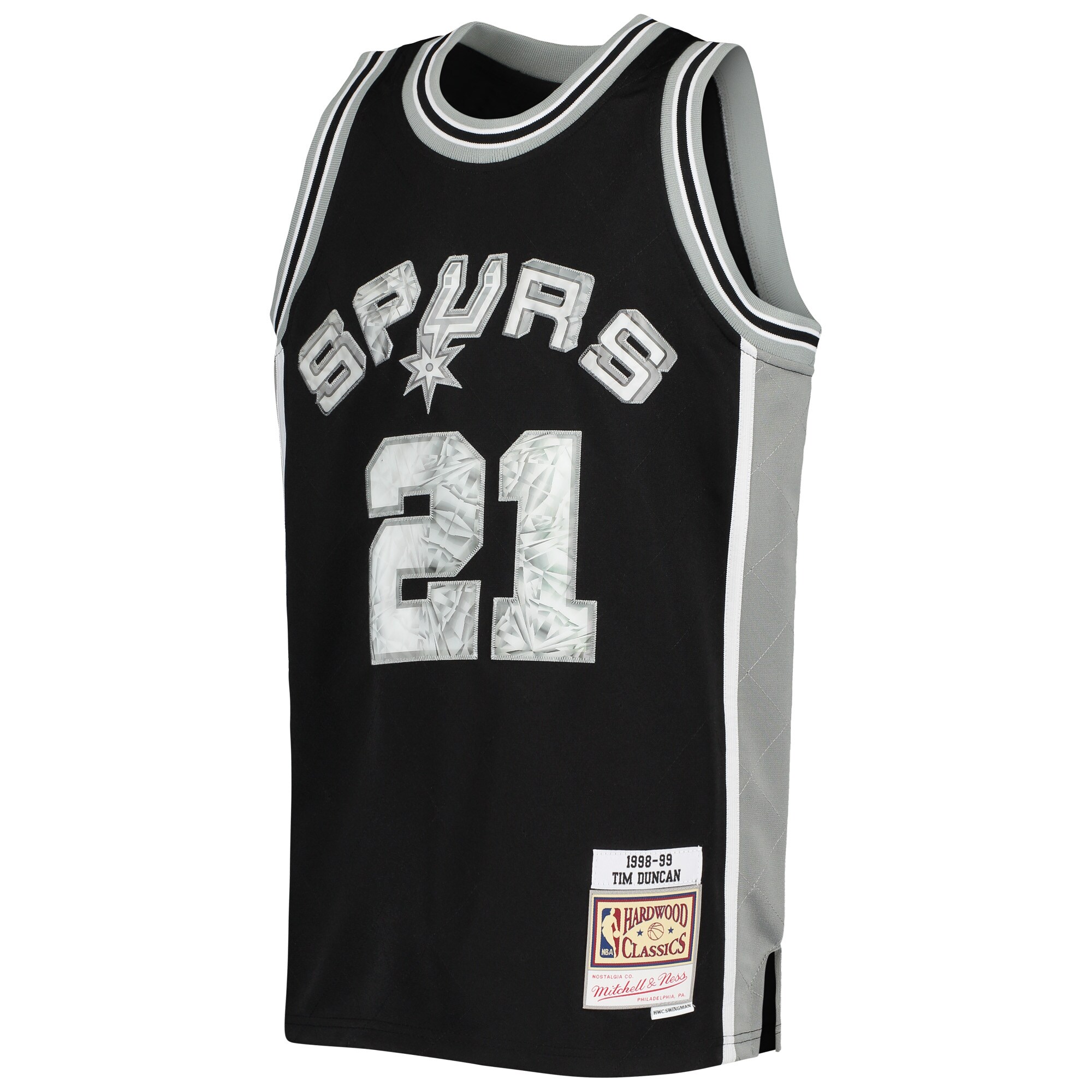 Alternative view of Tim Duncan San Antonio Spurs Mitchell & Ness Youth 1998/99 Hardwood Classics 75th Anniversary Diamond Basketball Jersey