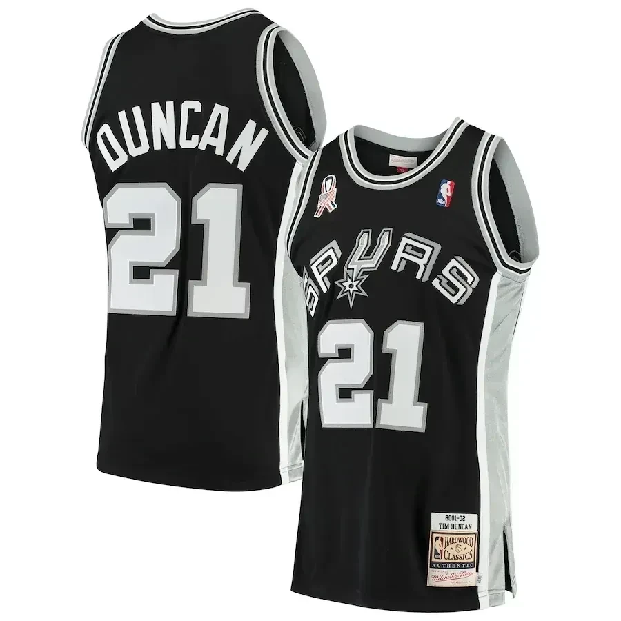 Tim Duncan San Antonio Spurs Mitchell & Ness 2001/02 Hardwood Classics Basketball Jersey - Black - JS420 