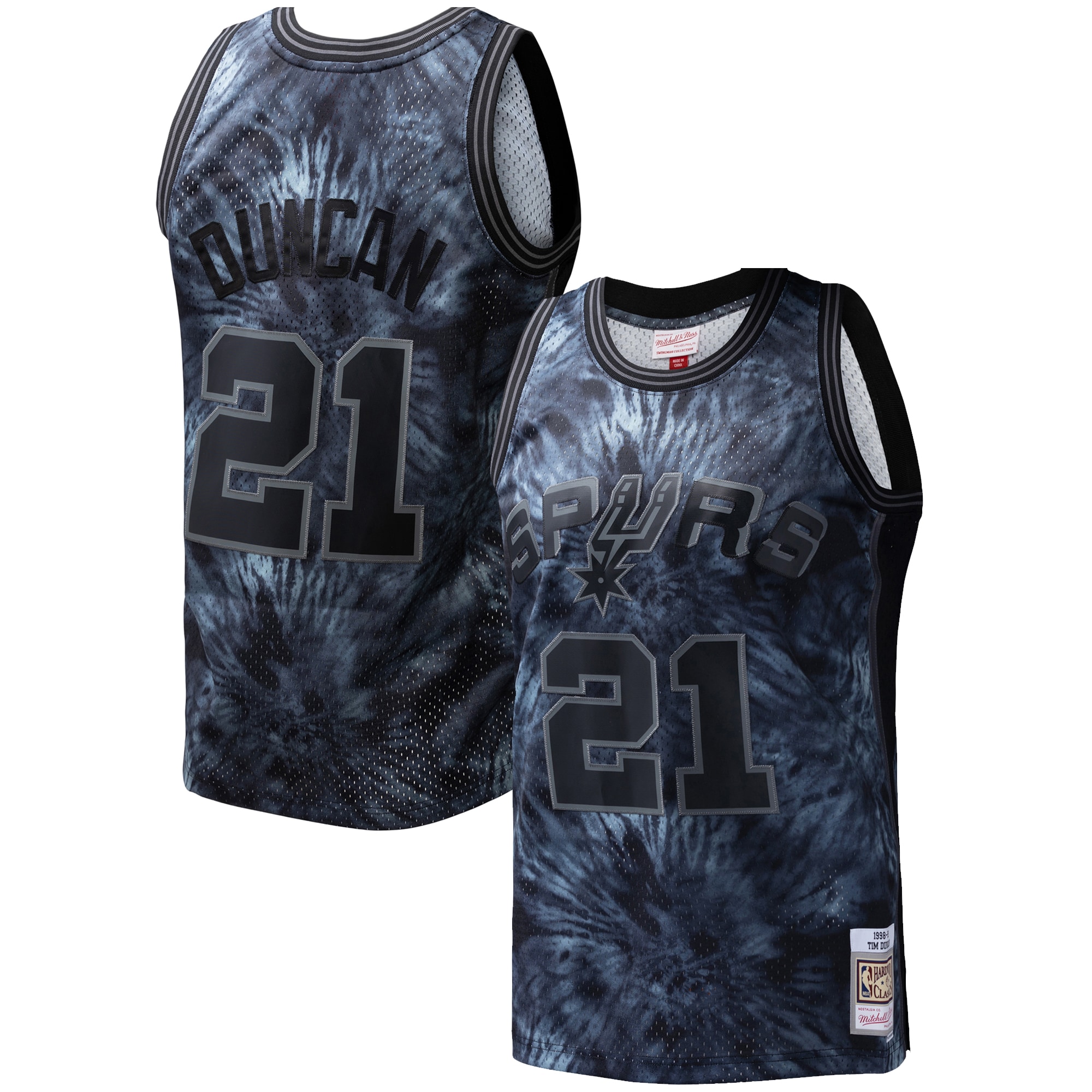 Tim Duncan San Antonio Spurs Mitchell & Ness Hardwood Classics 1998/99 Tie-dye Swingman Basketball Jersey - Black