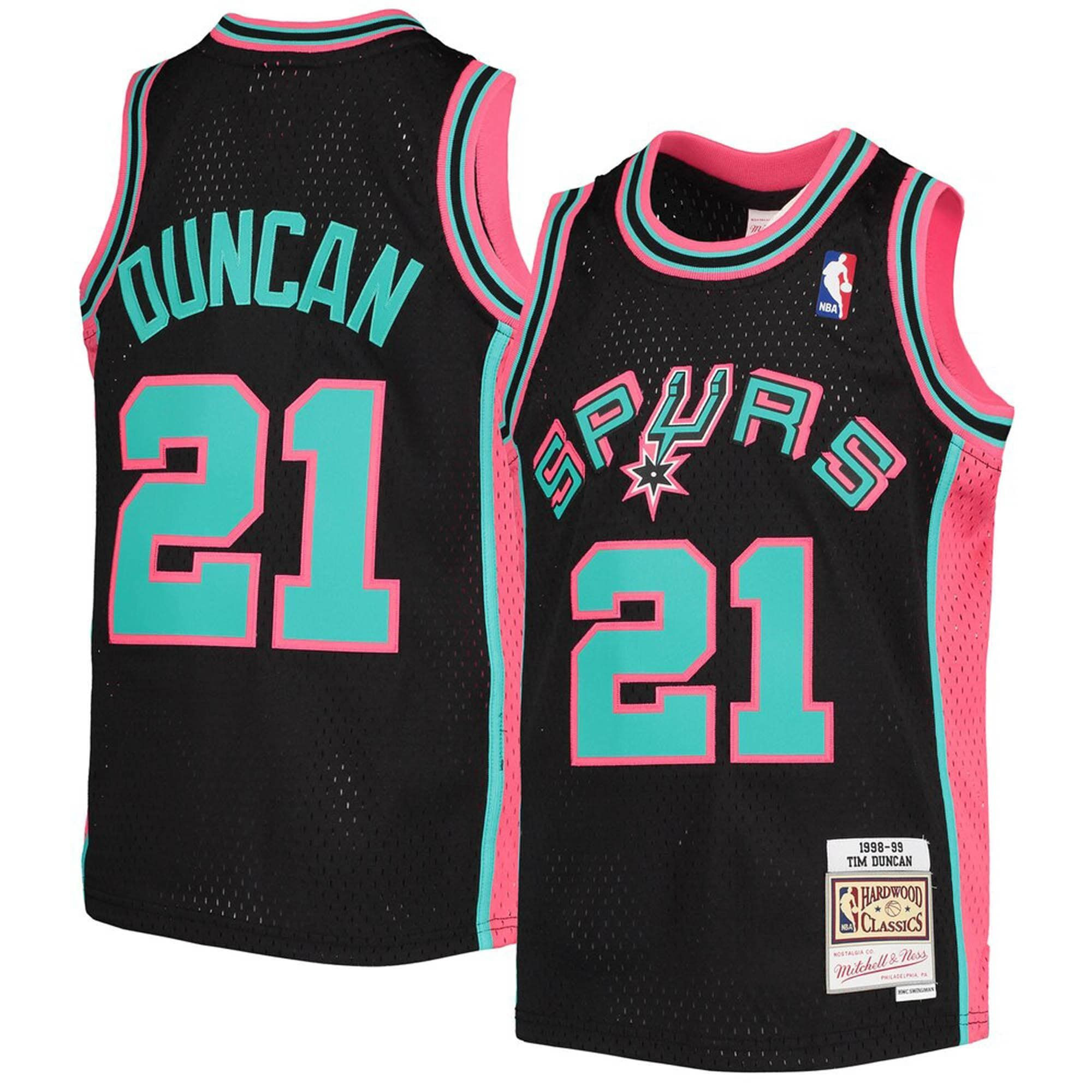 Tim Duncan San Antonio Spurs Mitchell & Ness Youth 1998-99 Hardwood Classics Reload Basketball Jersey – Black - JS216 