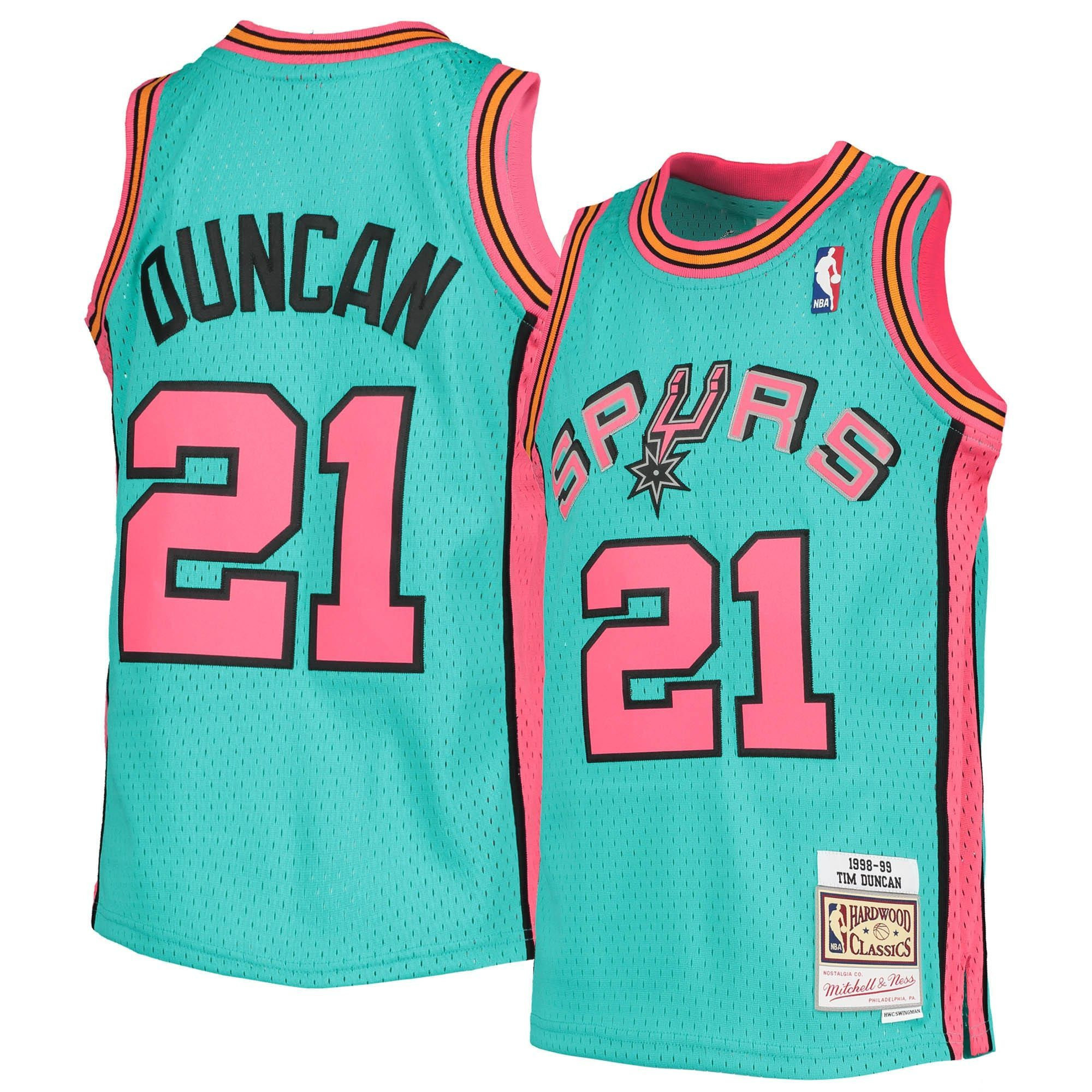 Tim Duncan San Antonio Spurs Mitchell & Ness Youth 1998-99 Hardwood Classics Reload Basketball Jersey – Teal - JS228 