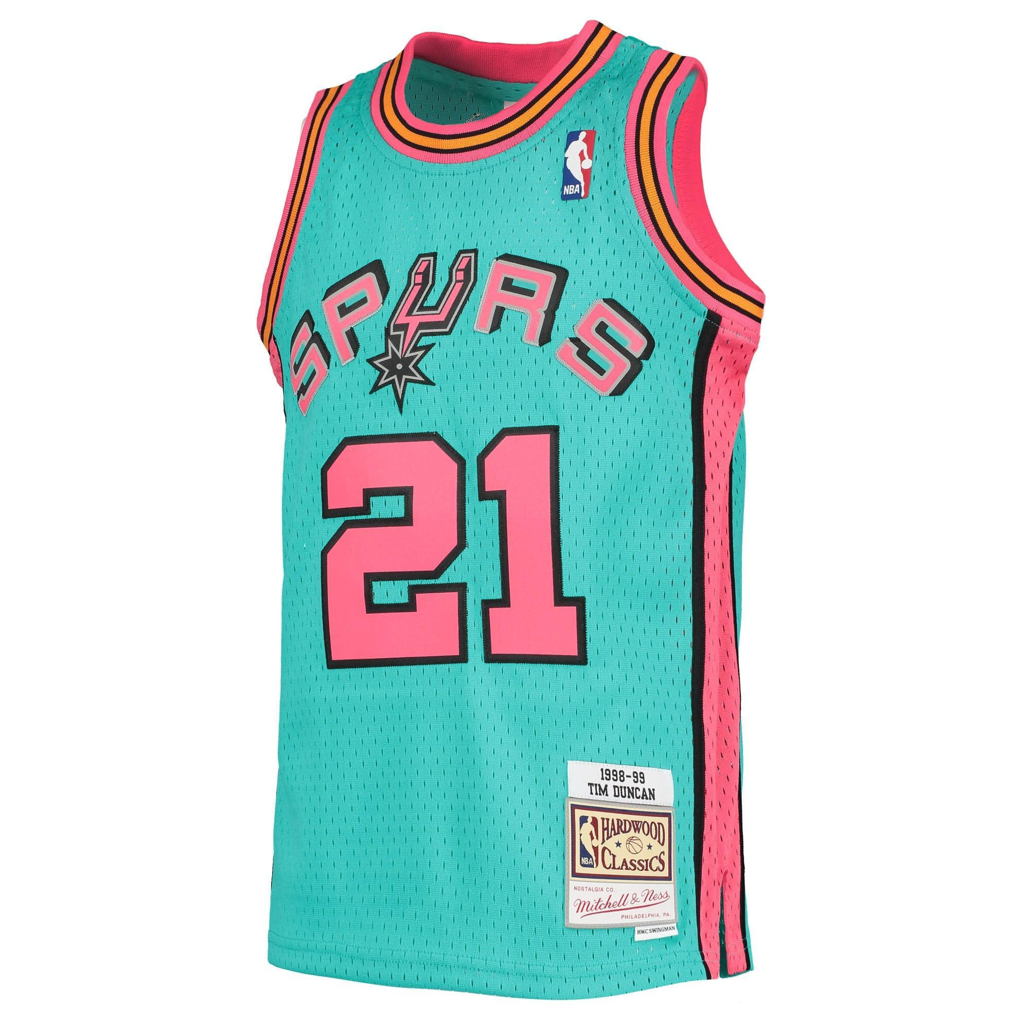 Alternative view of Tim Duncan San Antonio Spurs Mitchell & Ness Youth 1998-99 Hardwood Classics Reload Basketball Jersey – Teal - JS327 