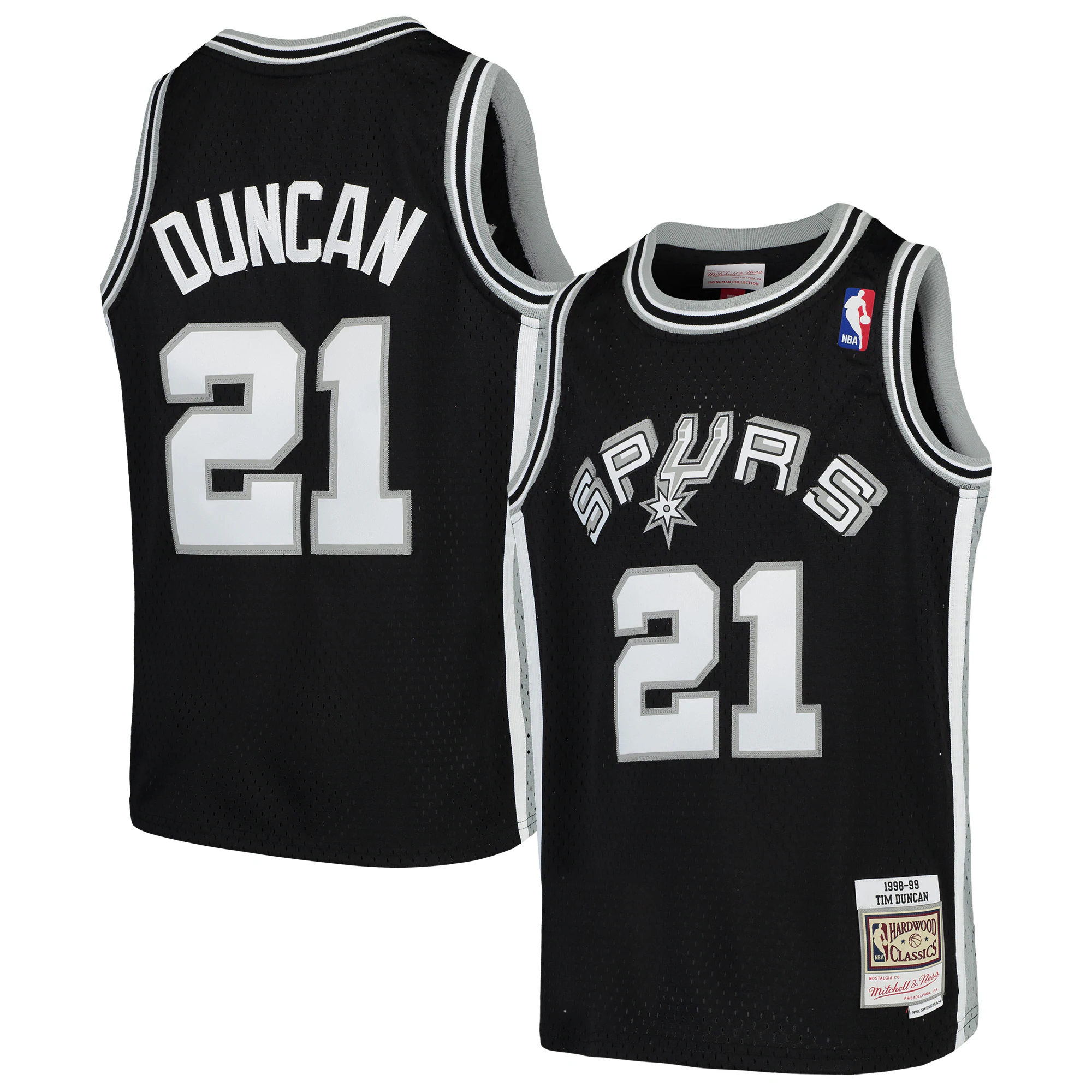 Tim Duncan San Antonio Spurs Mitchell & Ness Youth Swingman Throwback Basketball Jersey – Black