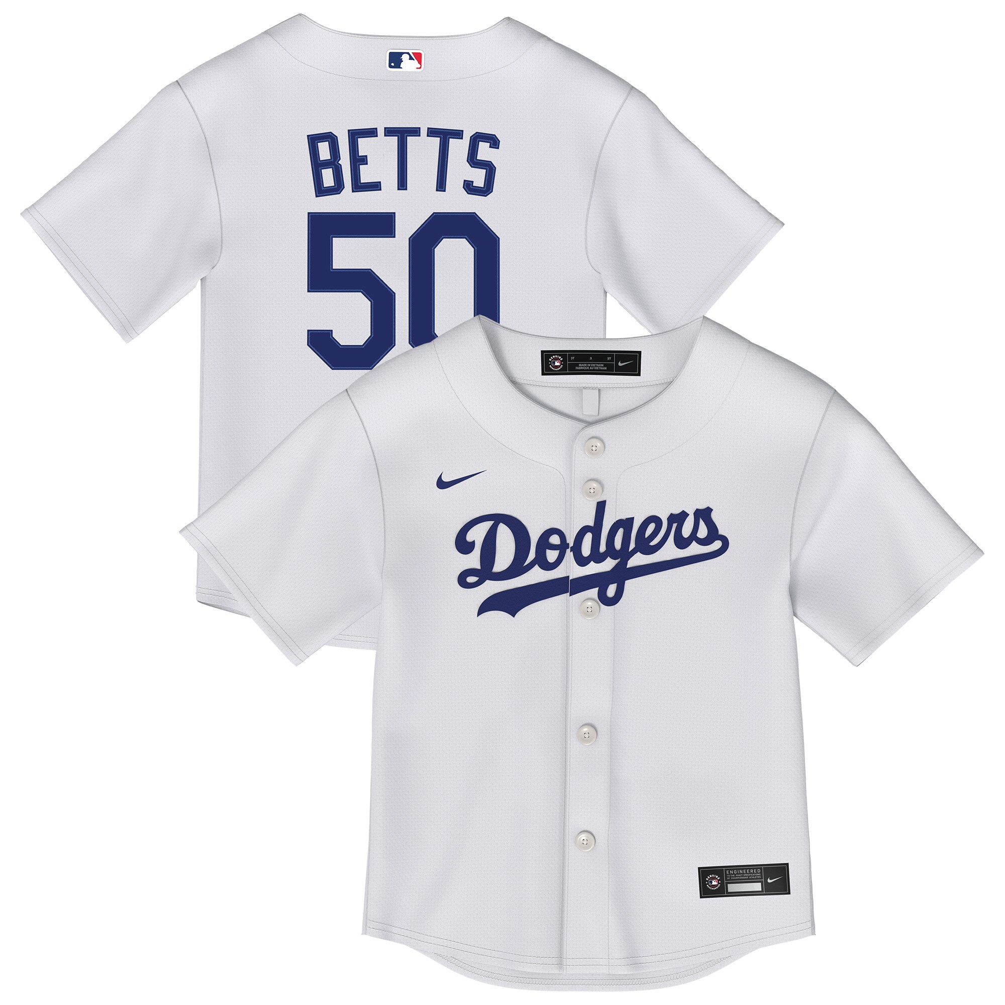 Toddler Los Angeles Dodgers Mookie Betts White 2.0 Player Baseball Jersey 