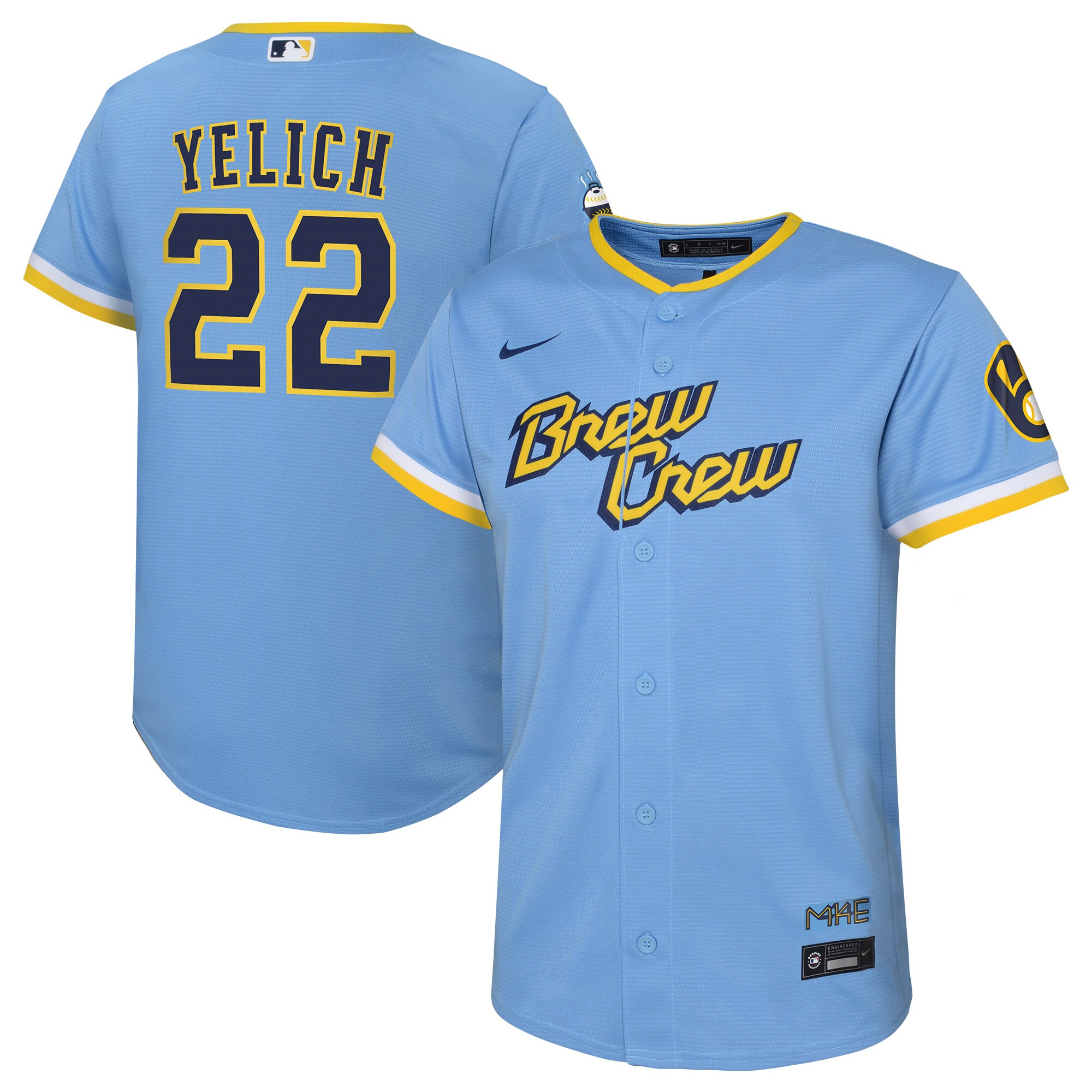 Toddler Milwaukee Brewers Christian Yelich Powder Blue City Connect Player Baseball Jersey 