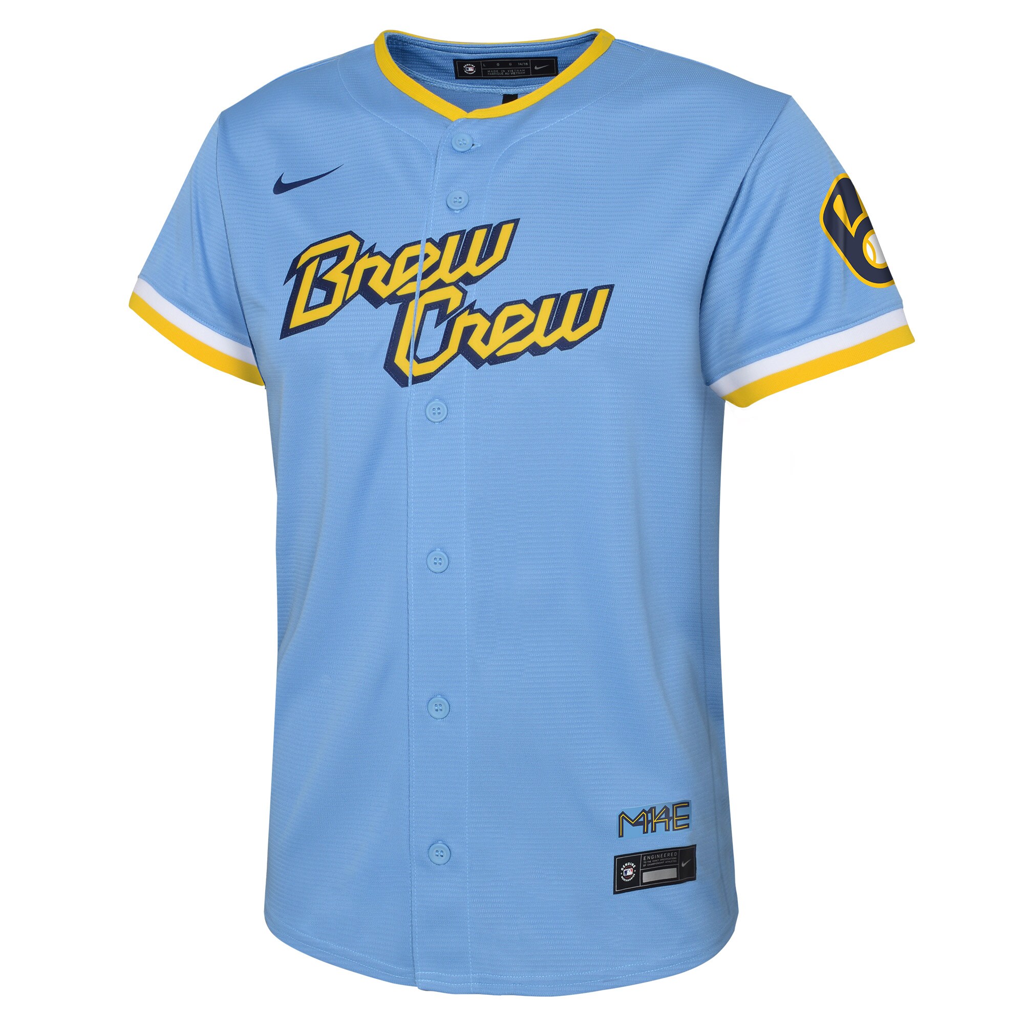 Alternative view of Toddler Milwaukee Brewers Powder Blue City Connect Team Baseball Jersey 