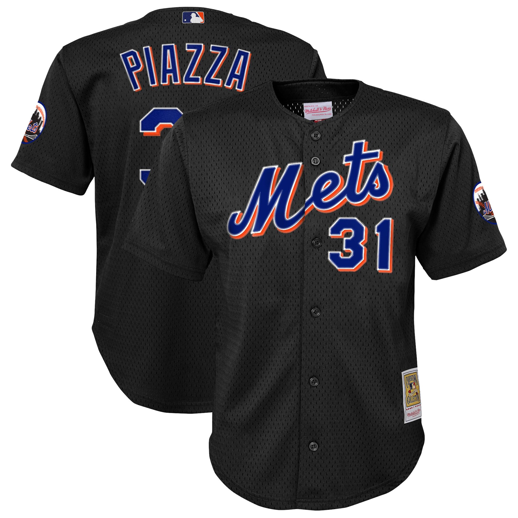 Toddler New York Mets Mike Piazza Mitchell & Ness Black Cooperstown Collection Mesh Batting Practice Baseball Jersey 