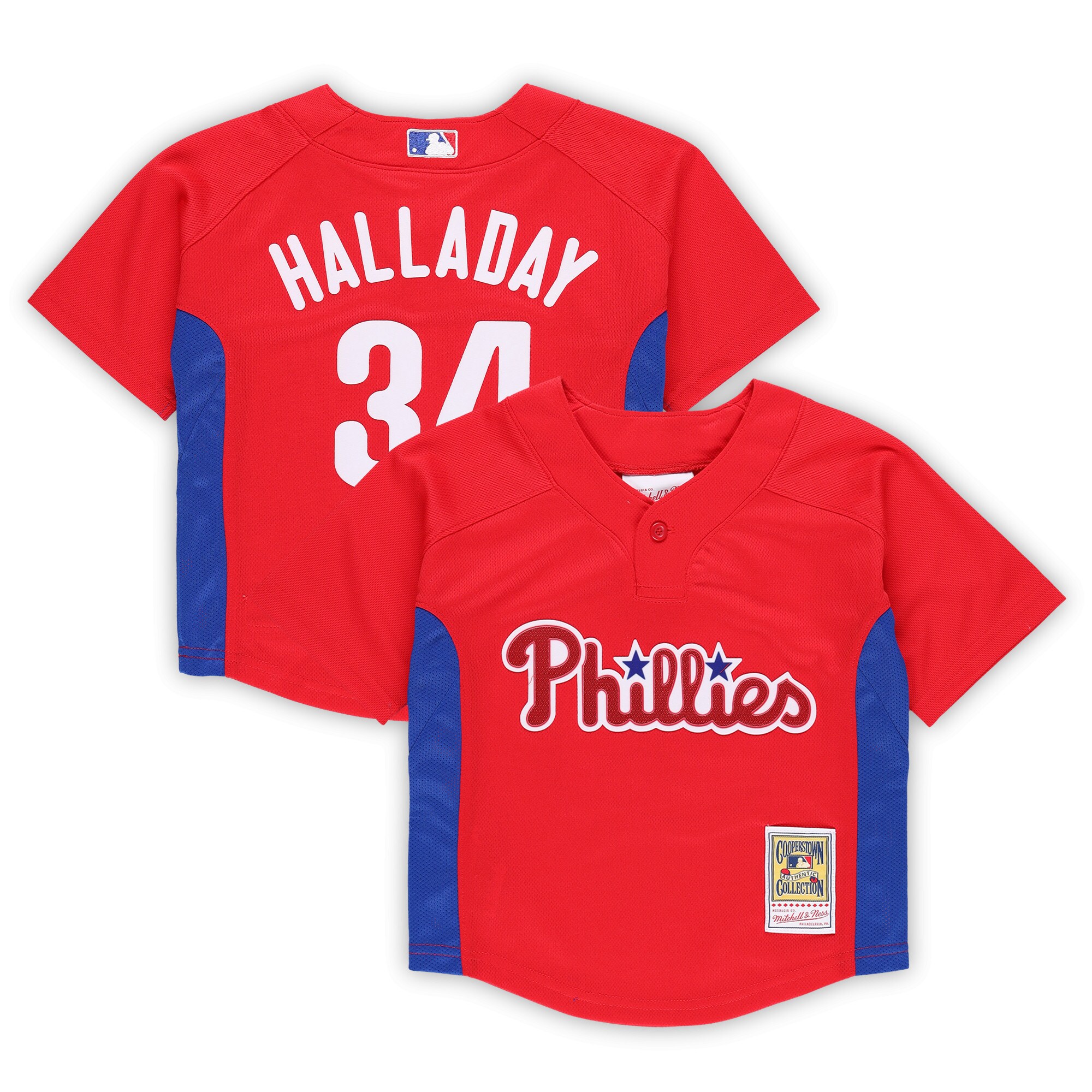 Toddler Philadelphia Phillies Roy Halladay Mitchell & Ness Red Cooperstown Collection Mesh Batting Practice Baseball Jersey 
