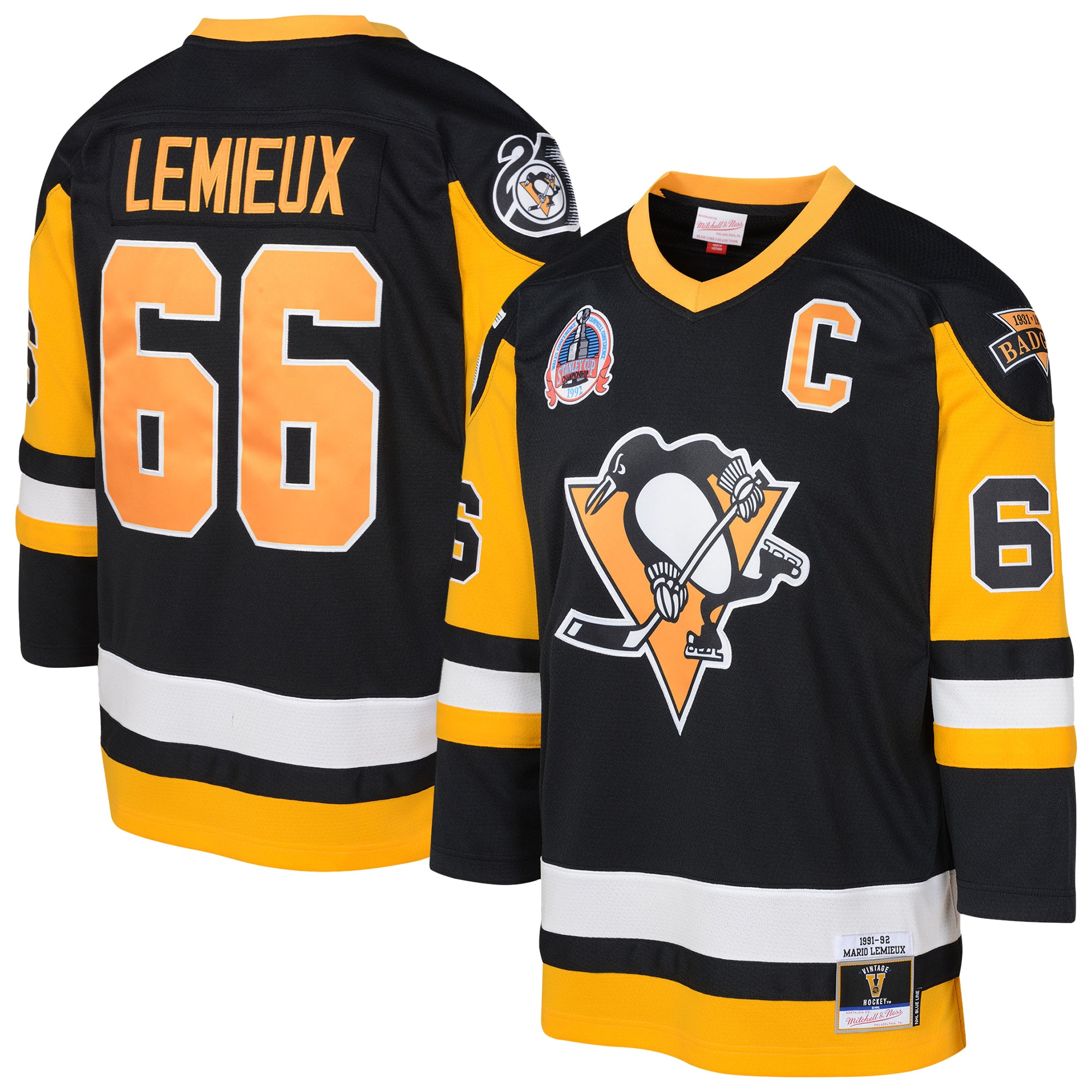 Toddler Pittsburgh Penguins Mario Lemieux Mitchell & Ness Black 1991/92 Blue Line 2.0 Player Hockey Jersey - JS858 