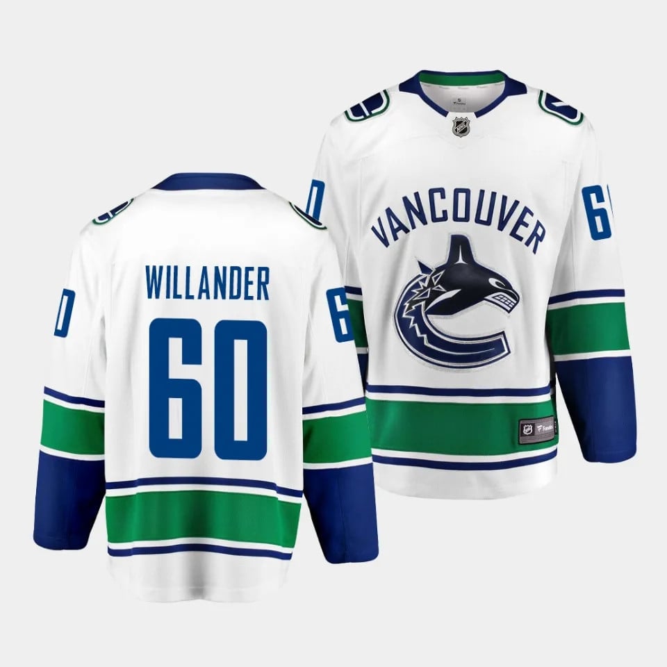 Tom Willander #60 Vancouver Canucks 2023 Draft Away Men Hockey Jersey - White - JS173 
