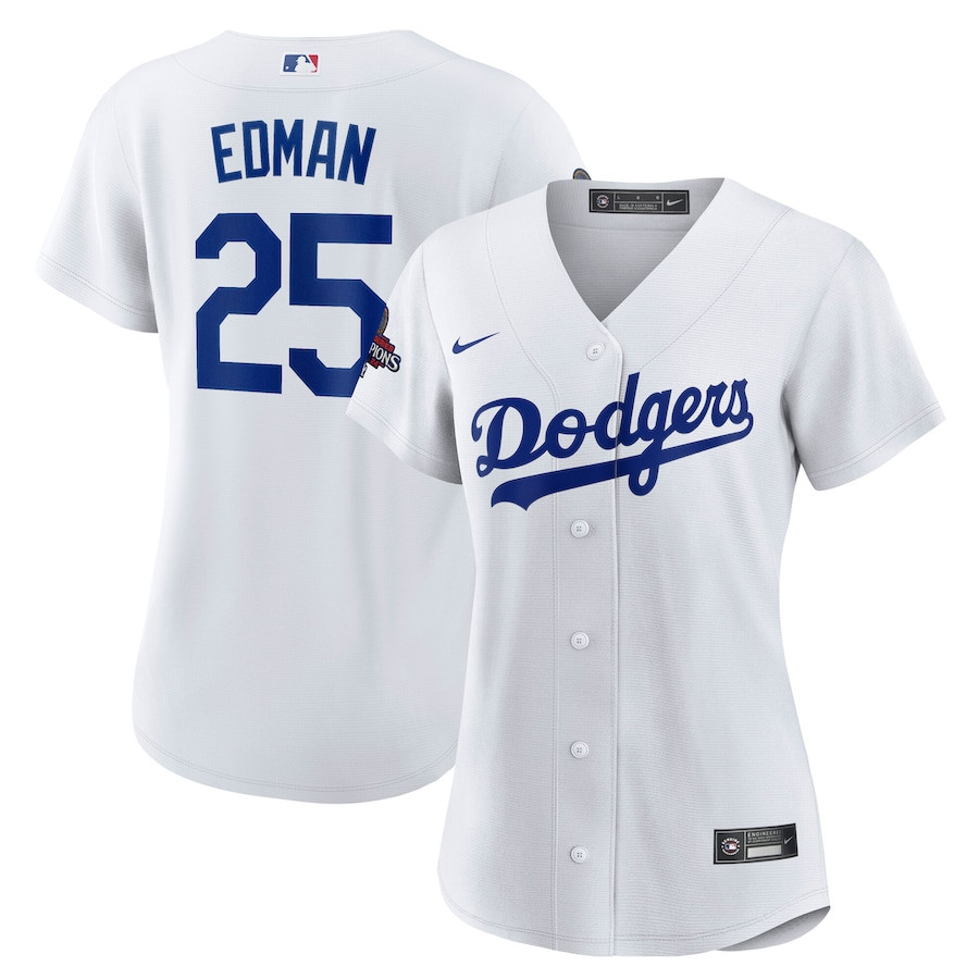 Tommy Edman 25 Los Angeles Dodgers Women's 2024 World Series Champions Home Player Baseball Jersey - White 