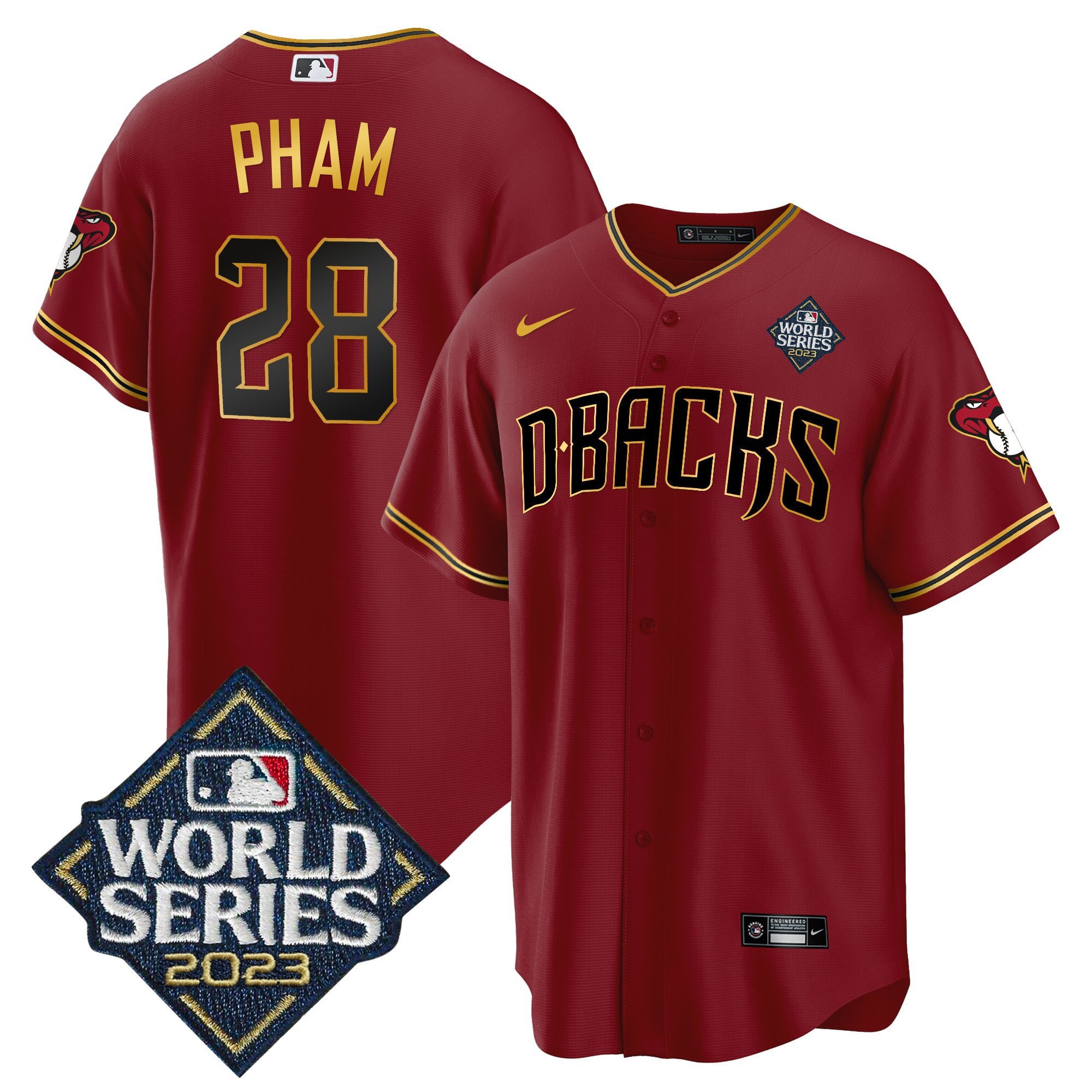 Tommy Pham 28 Arizona Diamondbacks 2023 World Series Men Baseball Jersey - Crimson Gold