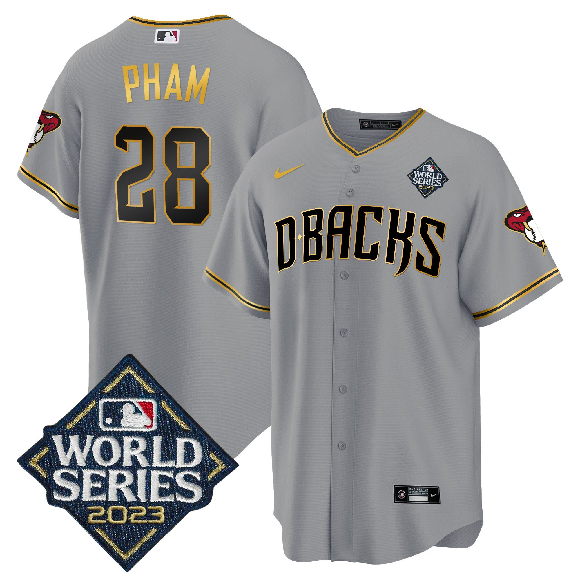 Tommy Pham 28 Arizona Diamondbacks 2023 World Series Men Baseball Jersey - Gray Gold