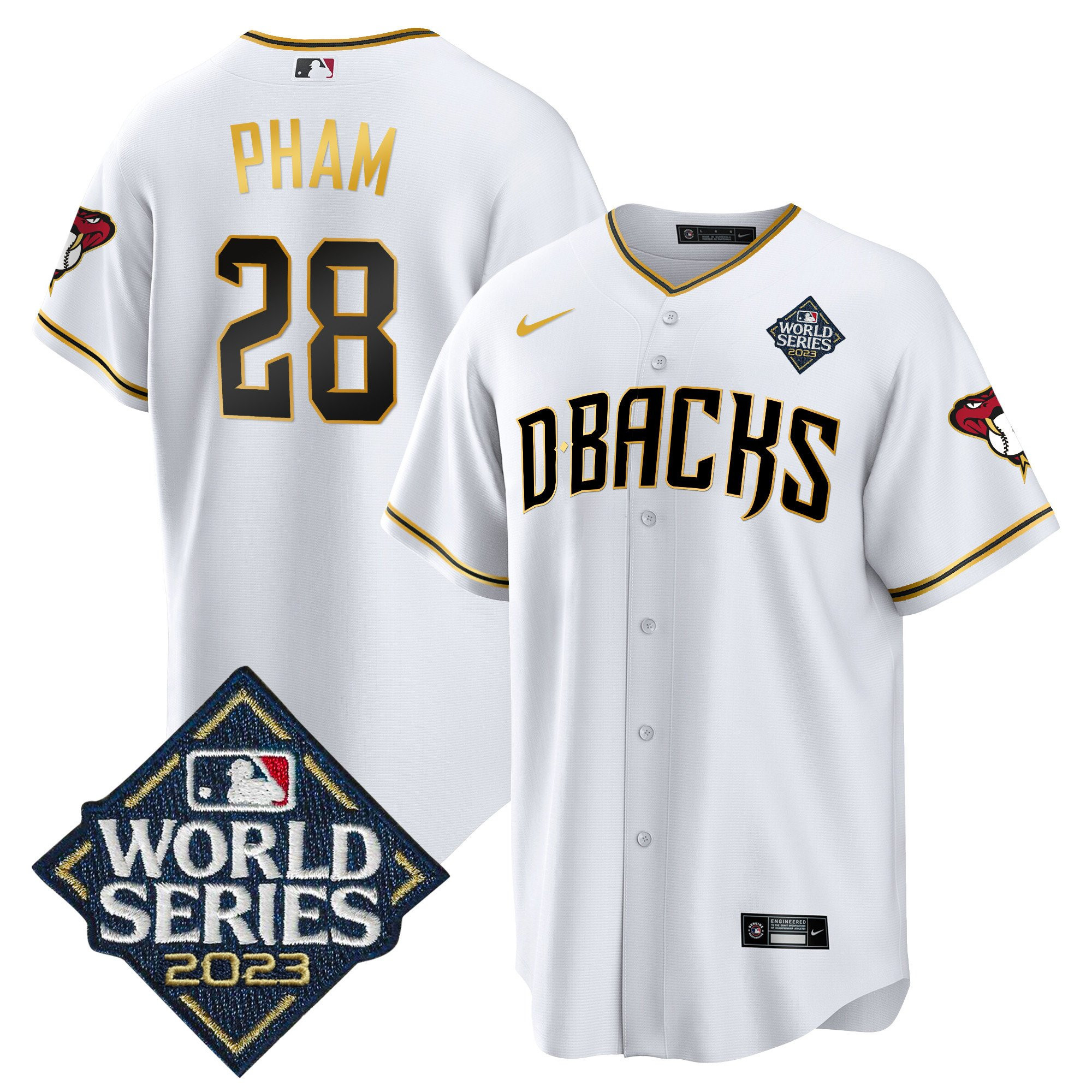Tommy Pham 28 Arizona Diamondbacks 2023 World Series Men Baseball Jersey - White Gold