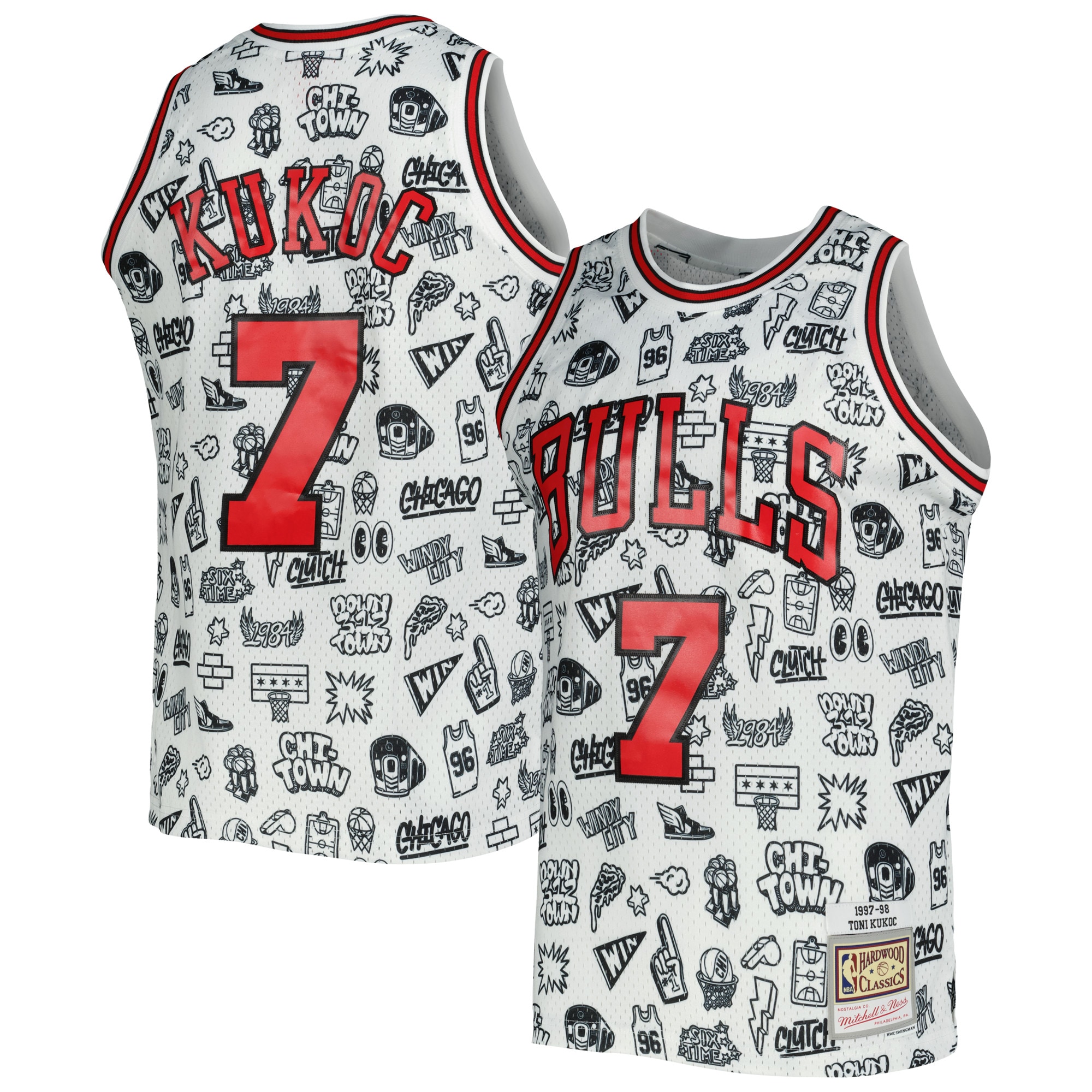 Toni Kukoc Chicago Bulls Mitchell & Ness 1997/98 Hardwood Classics Doodle Swingman Basketball Jersey - White
