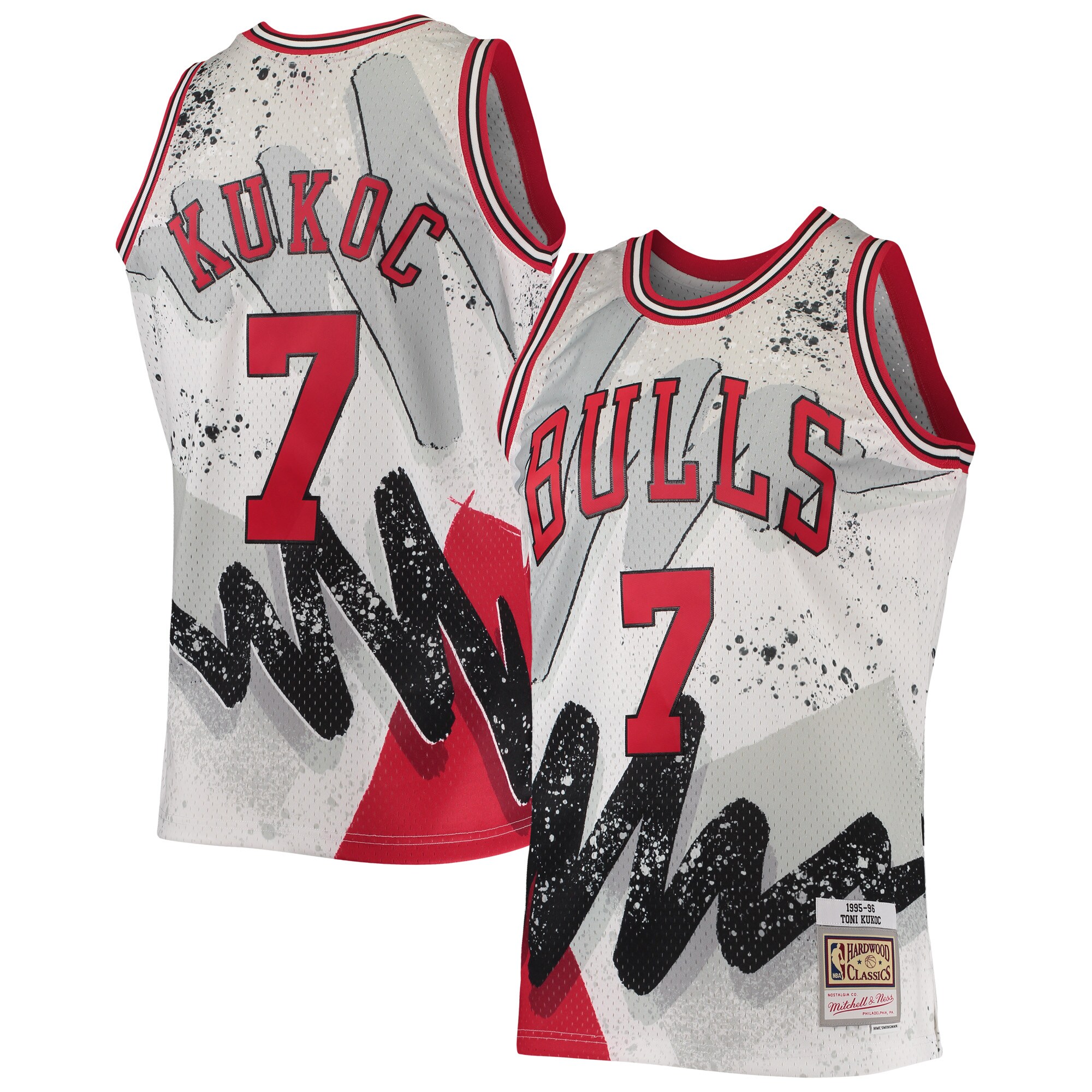 Alternative view of Toni Kukoc Chicago Bulls Mitchell & Ness Hardwood Classics 1995/96 Hyper Hoops Swingman Basketball Jersey - White