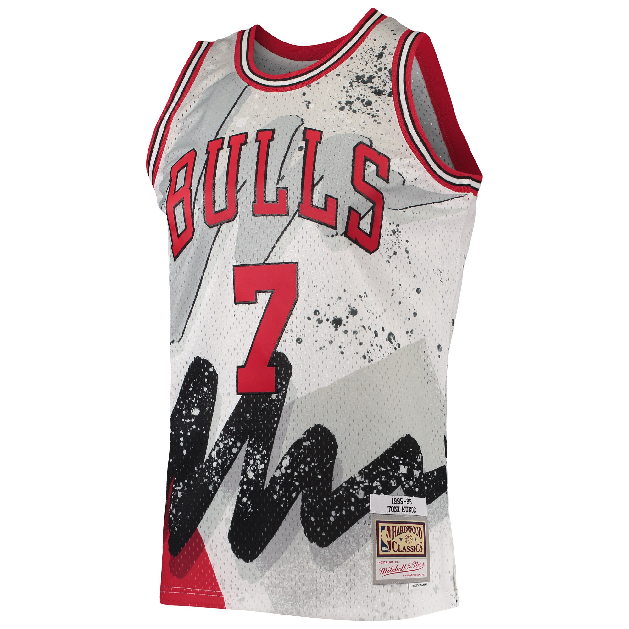 Alternative view of Toni Kukoc Chicago Bulls Mitchell & Ness Hardwood Classics 1995/96 Hyper Hoops Swingman Basketball Jersey - White