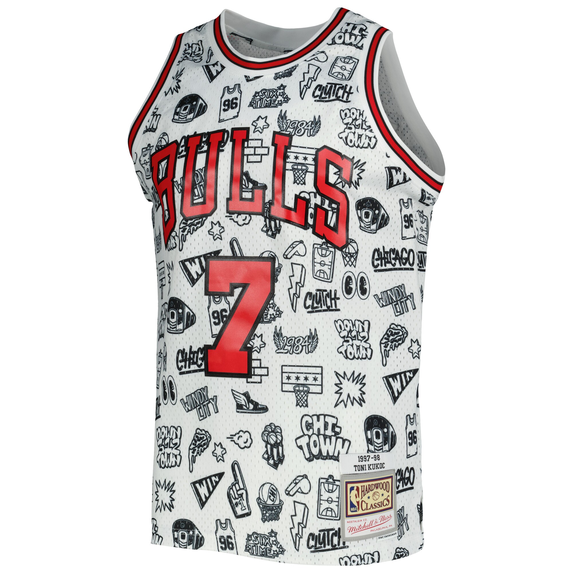 Alternative view of Toni Kukoc Chicago Bulls Mitchell & Ness 1997/98 Hardwood Classics Doodle Swingman Basketball Jersey - White
