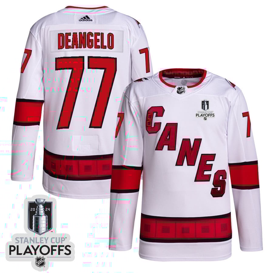 Tony DeAngelo 77 Carolina Hurricanes 2024 NHL Playoffs Patch Away Hockey Jersey - Men, White - JS556 