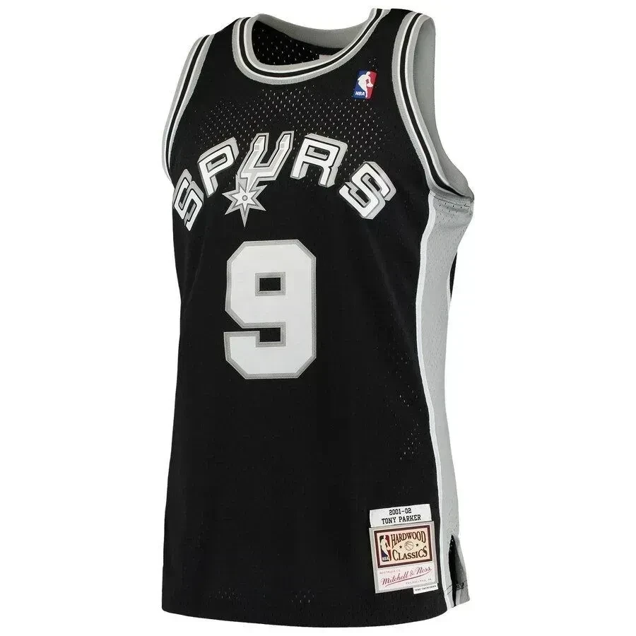 Alternative view of Tony Parker 9 San Antonio Spurs Mitchell & Ness 2001-02 Hardwood Classics Swingman Basketball Jersey - Black - JS653 