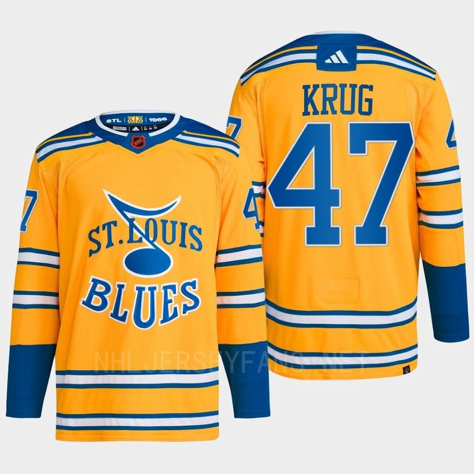 Torey Krug 47 Reverse Retro 2.0 2022 St. Louis Blues Yellow Hockey Jersey Primegreen - JS477 