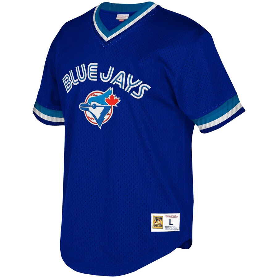Alternative view of Toronto Blue Jays Mitchell & Ness Youth Cooperstown Collection Mesh Wordmark V-neck Baseball Jersey - Royal