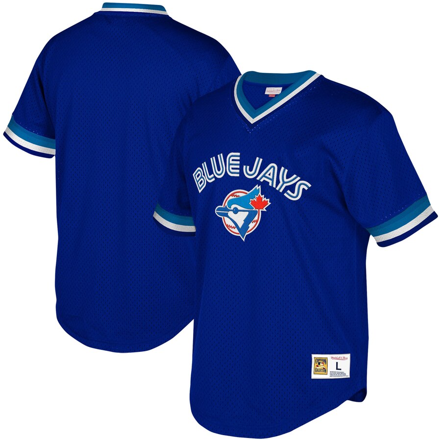 Toronto Blue Jays Mitchell & Ness Youth Cooperstown Collection Mesh Wordmark V-neck Baseball Jersey - Royal