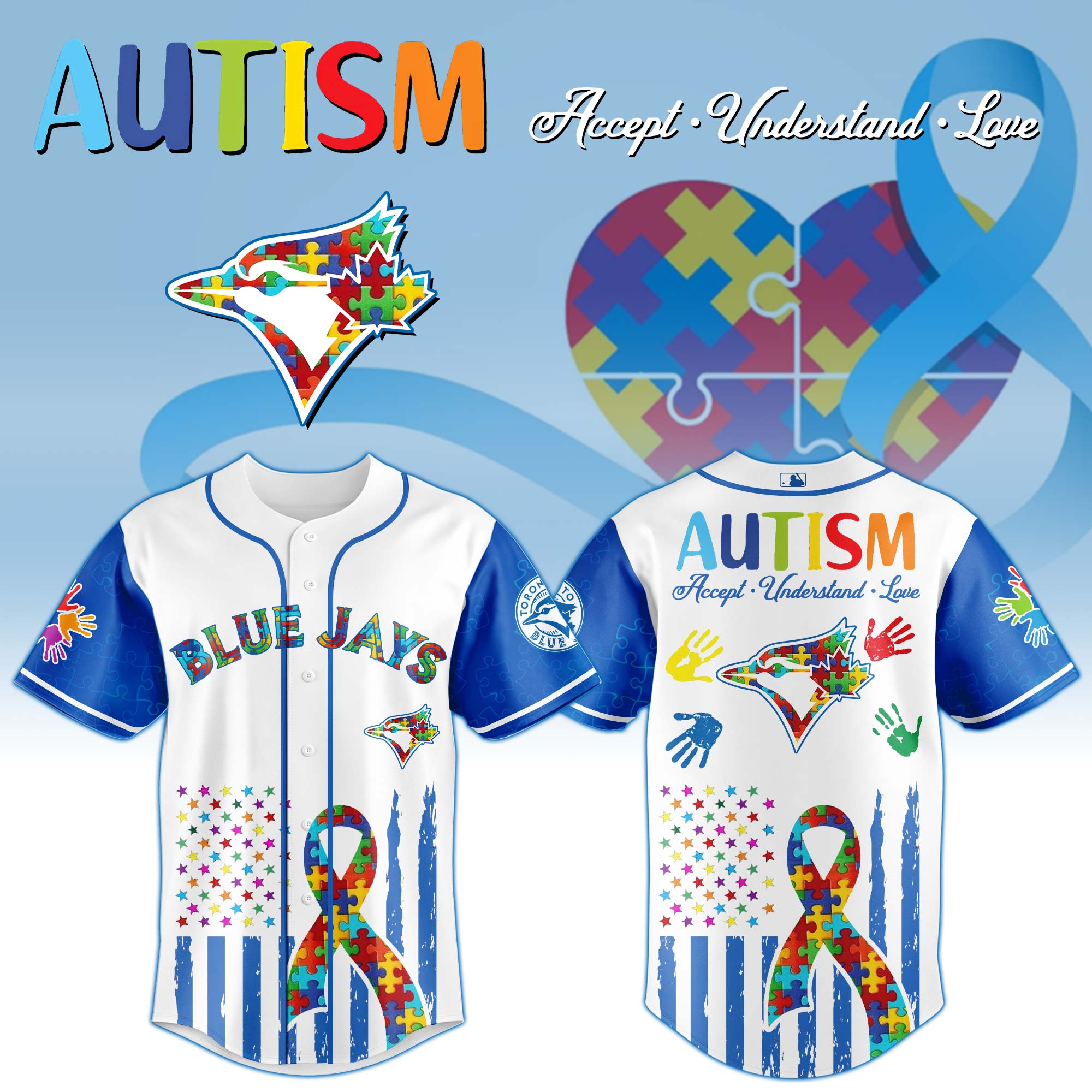 Toronto Blue Jays Mlb X Autism Awareness Month Custom Baseball Jersey