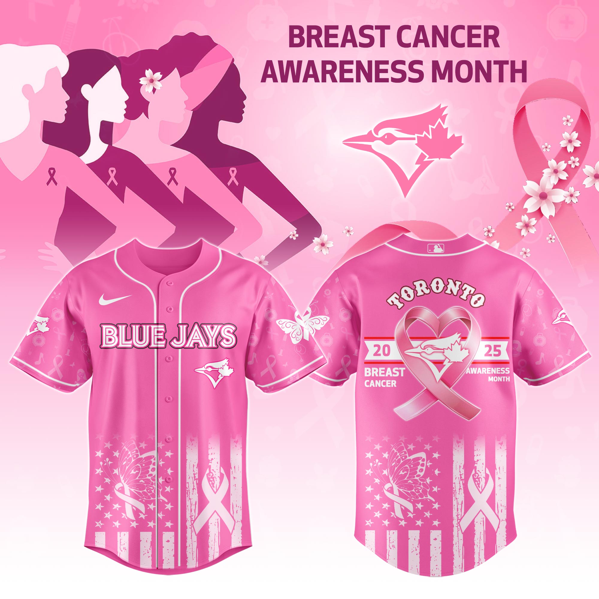 Toronto Blue Jays Mlb X Breast Cancer Awareness Month Custom Baseball Jersey
