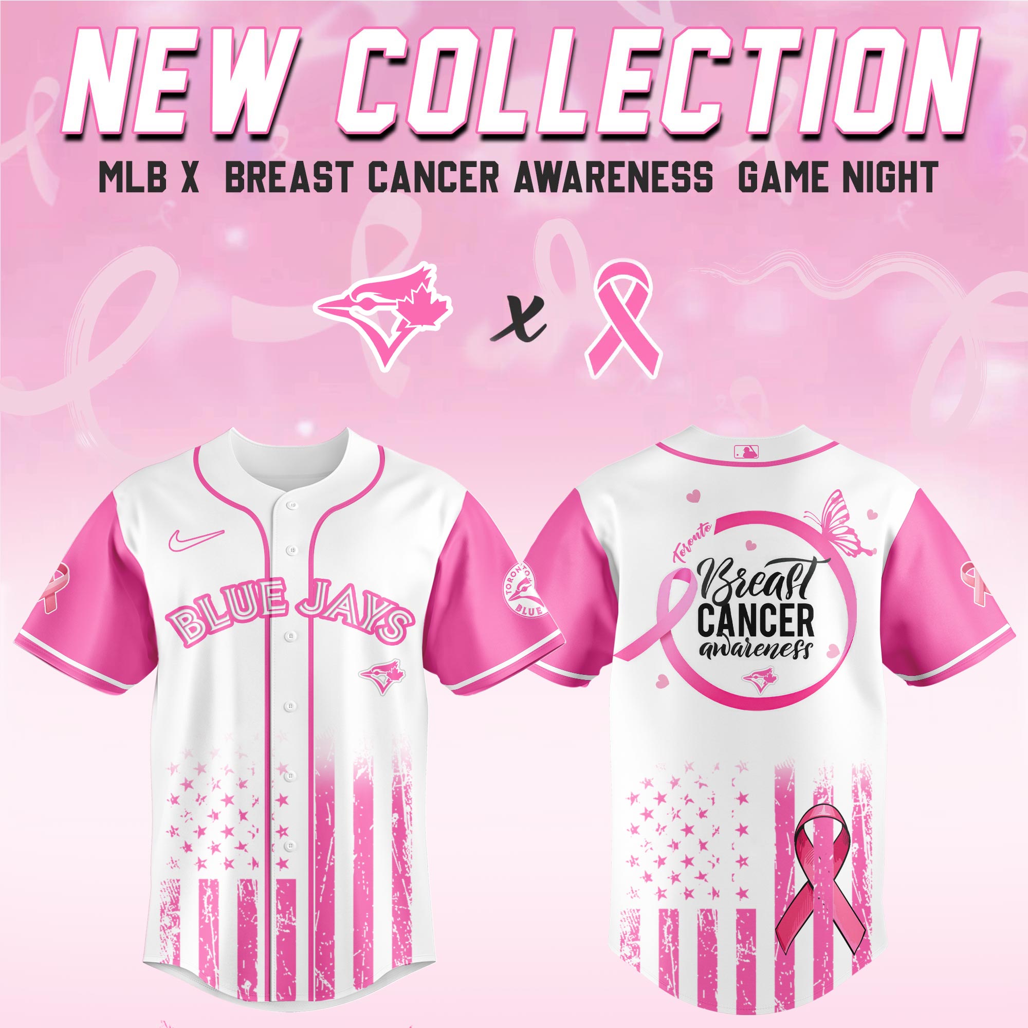 Toronto Blue Jays Mlb X Breast Cancer Awareness Month Hope In Pink Custom Baseball Jersey