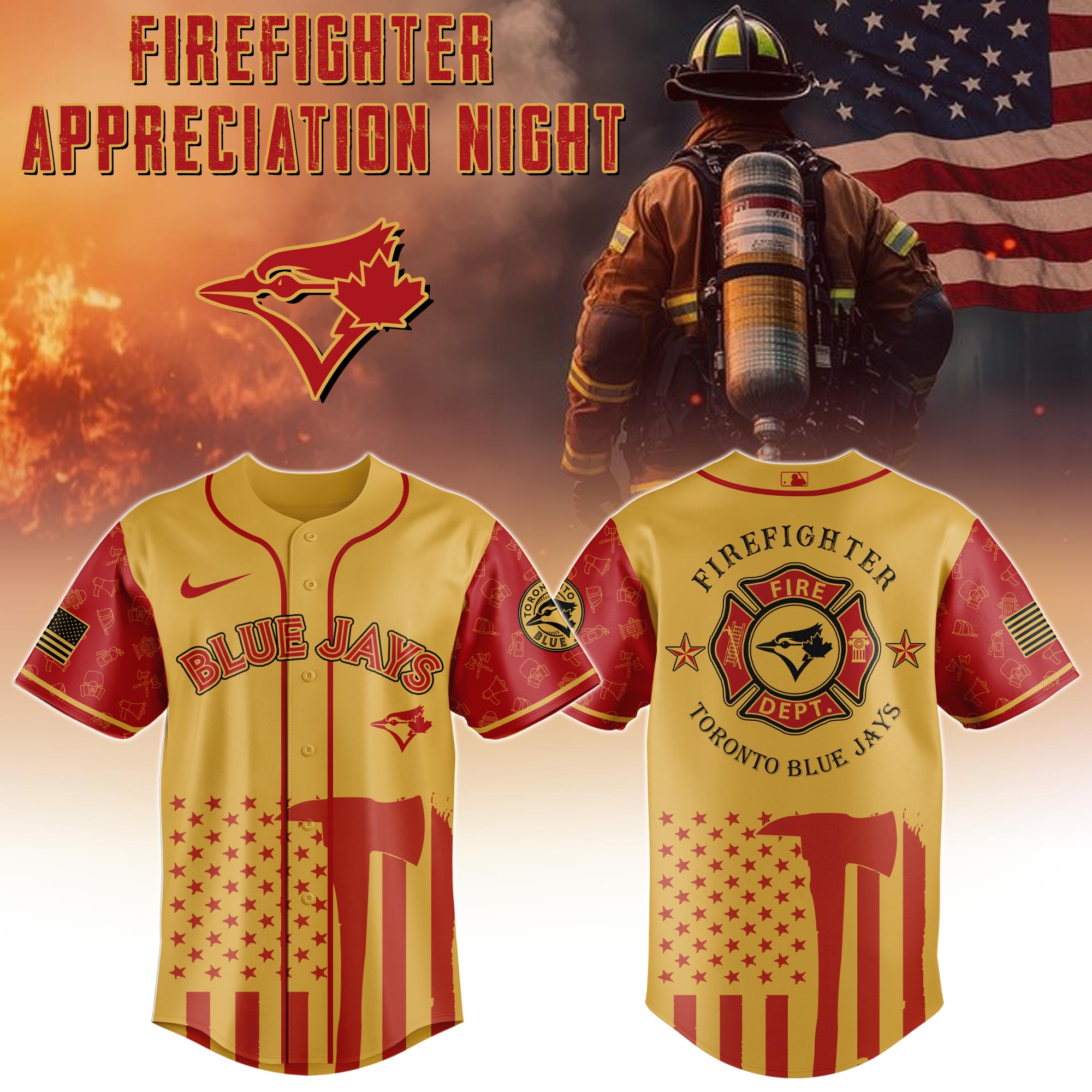 Toronto Blue Jays Mlb X Firefighter Appreciation Night Special Edition Custom Baseball Jersey 2025